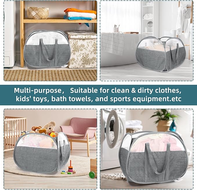 Collapsible Laundry Baskets, 90L Large Foldable Laundry Basket, Tear-proof Pop