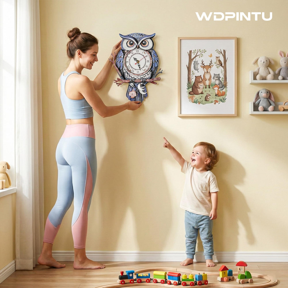 WDPINTU 3D Wooden Puzzle Clock - Owl with Moon & Stars Design, DIY Mechanical Pendulum Wall Clock, Unique Night Theme Decor Gift for Adults & Teens