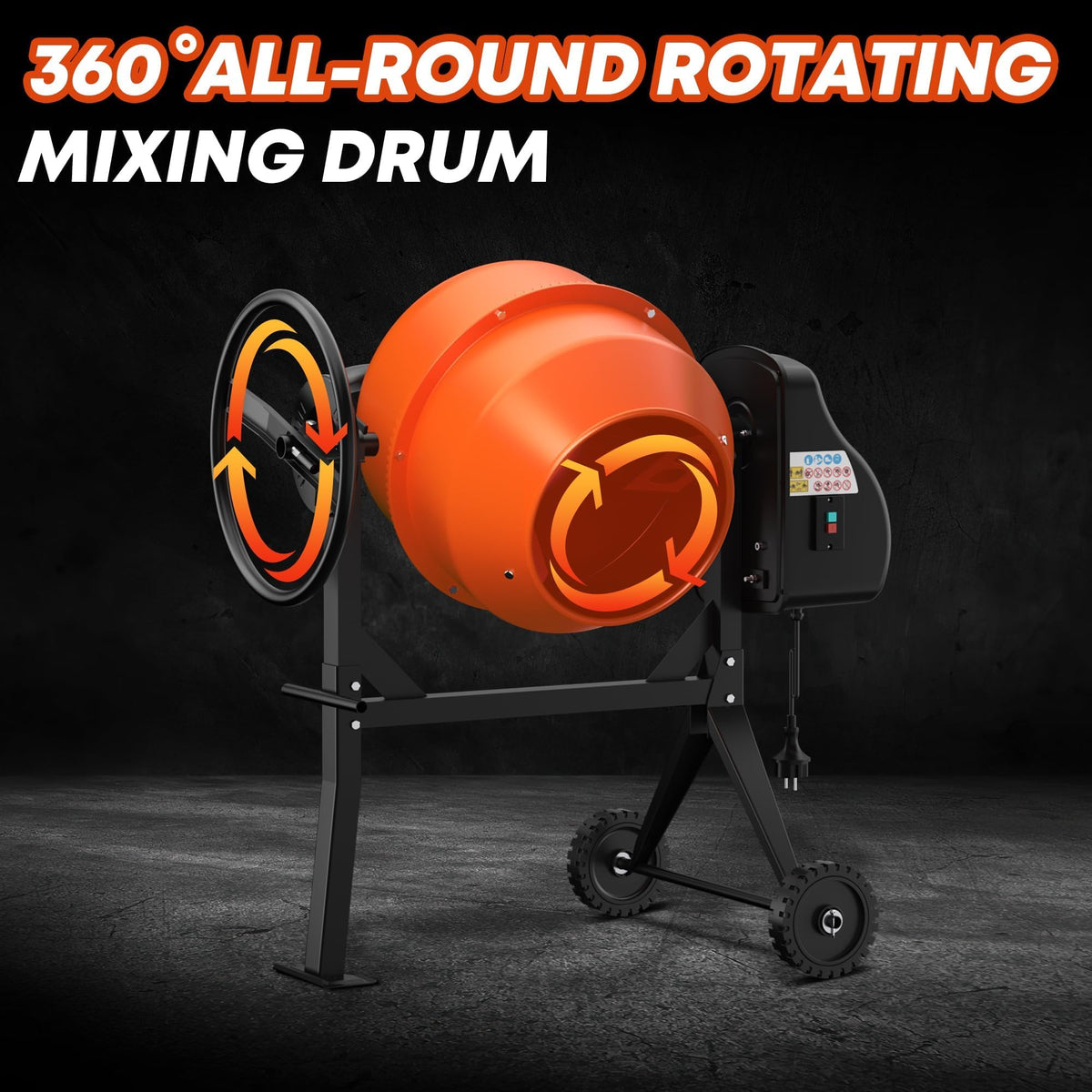 Concrete Mixer Machine 5.3 Cu.Ft. – 750W 1HP Heavy Duty Portable Industrial Cement Mixing Machine with Wheel & Stand for Stucco, Mortar, Seeds, Orange