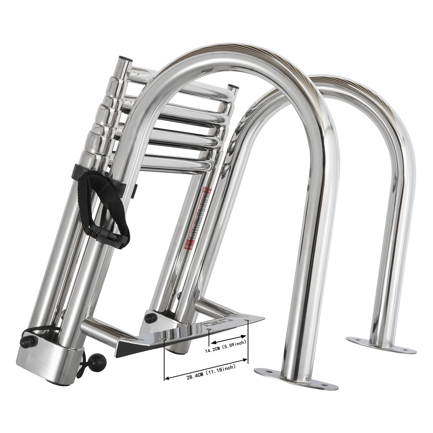 4 Step Pontoon Boat Ladder, Stainless Steel Telescoping Heavy Duty Pontoon Swim Boarding Ladder for Outboards, Yacht, Fishing Boat, Swimming Pool Dock Ladder, with Nonslip Steps 