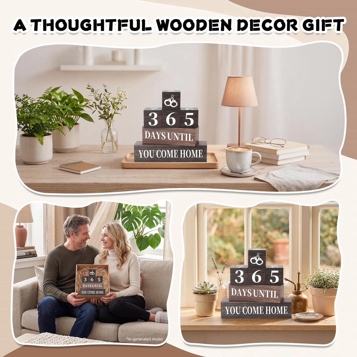 6 Pcs 365 Days Come Home Countdown Wooden Table Decor, Welcome Home Rustic Table Centerpiece Decorations for Home Office Shelf