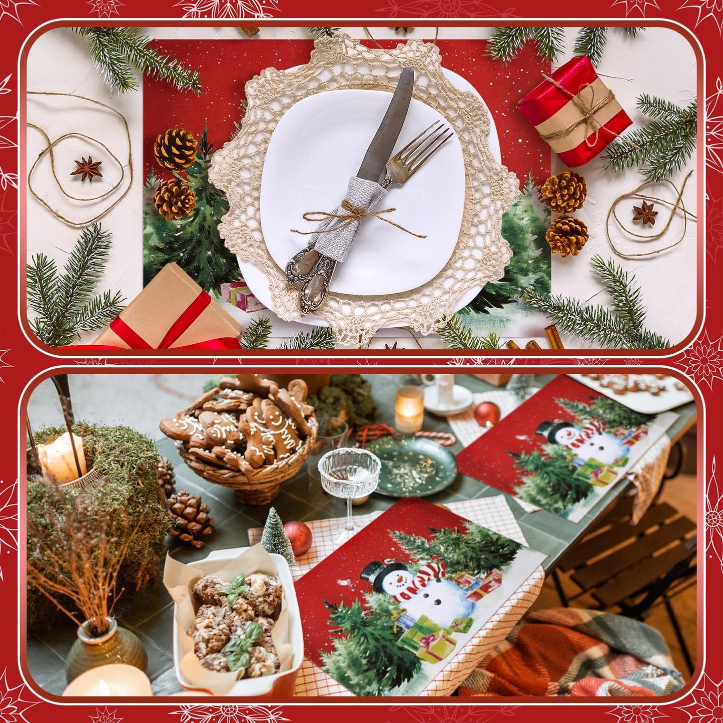 Lallisa 100 Pcs Christmas Snowman Paper Place Mats 14 x 10 in Disposable Paper Place Mats Dining Table Placemat Rectangle Kitchen Table Mat Place Mat for Christmas Wedding Party