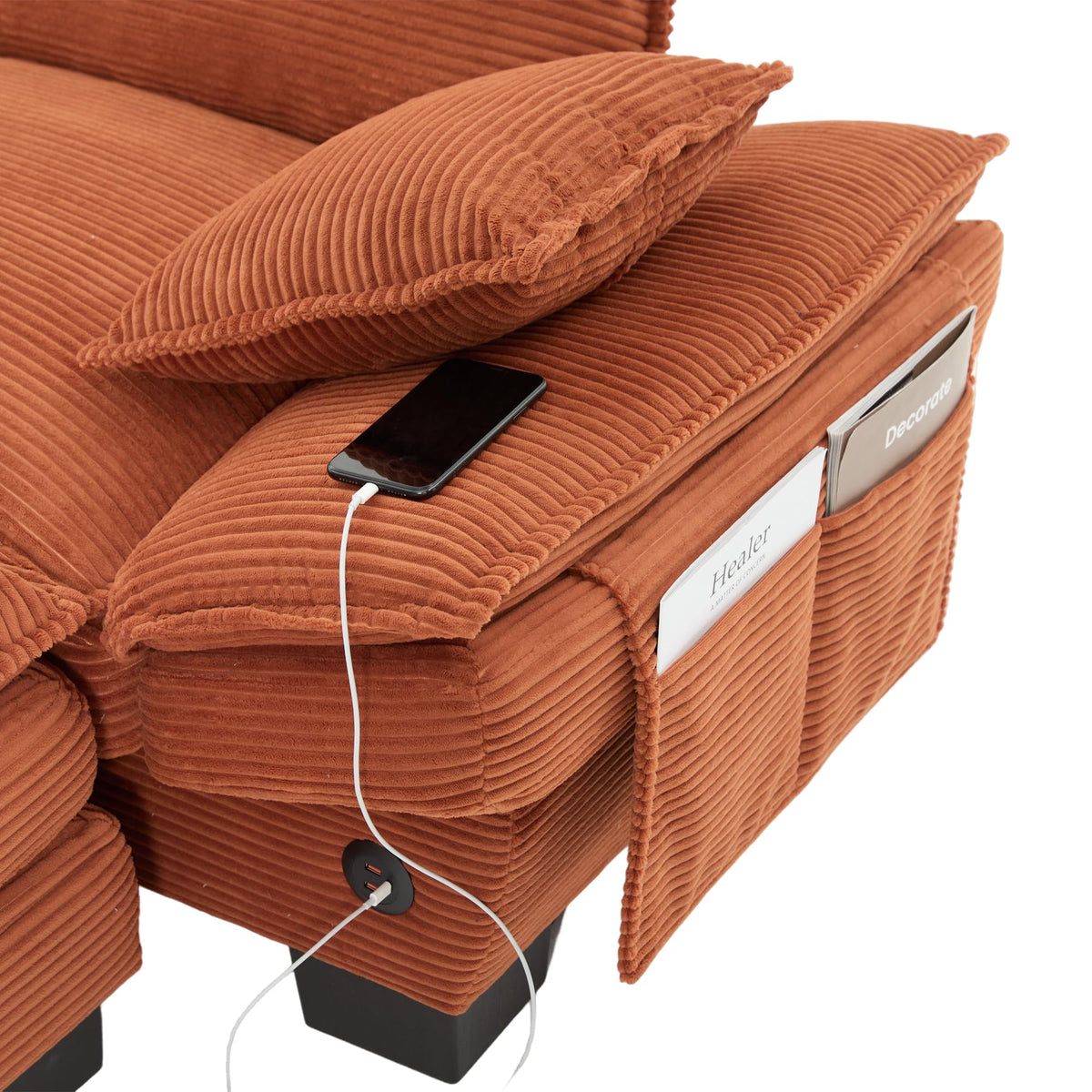 130" Oversized Modular Cloud Sectional Sofa Convertible U/L Shaped Couch Sets for Living Room - 6 Seater Corduroy Cloud Cushion Couches with Storage Ottomans and Pillow Armrest