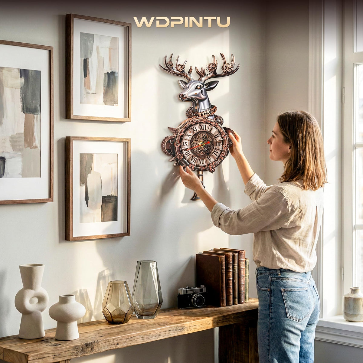 WDPINTU 3D Wooden Clock Puzzle β Steampunk Deer Head Design β DIY Model Kit for Adults & Teens (15+) β Unique Wall Decor with Roman Numerals β Gift-Ready Packaging