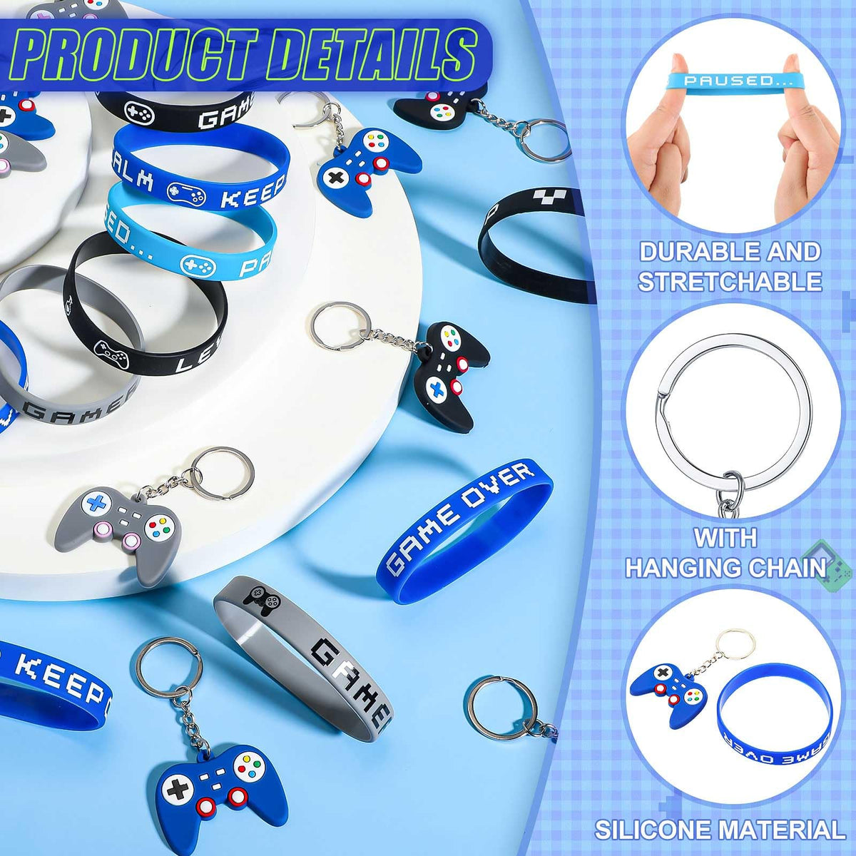 Shappy 36 Pieces Video Game Party Favors Includes Bracelets Wristbands Keychains Gaming gift Bags with Drawstring for Video Game Birthday Party Favors Supplies