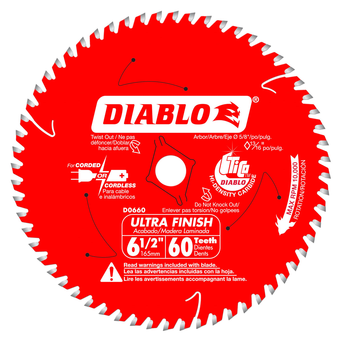 Diablo Ultra Finish Saw Blade for Wood - 6-1/2" x 60-Teeth, Tico Carbide - 10-Pack - D0660A
