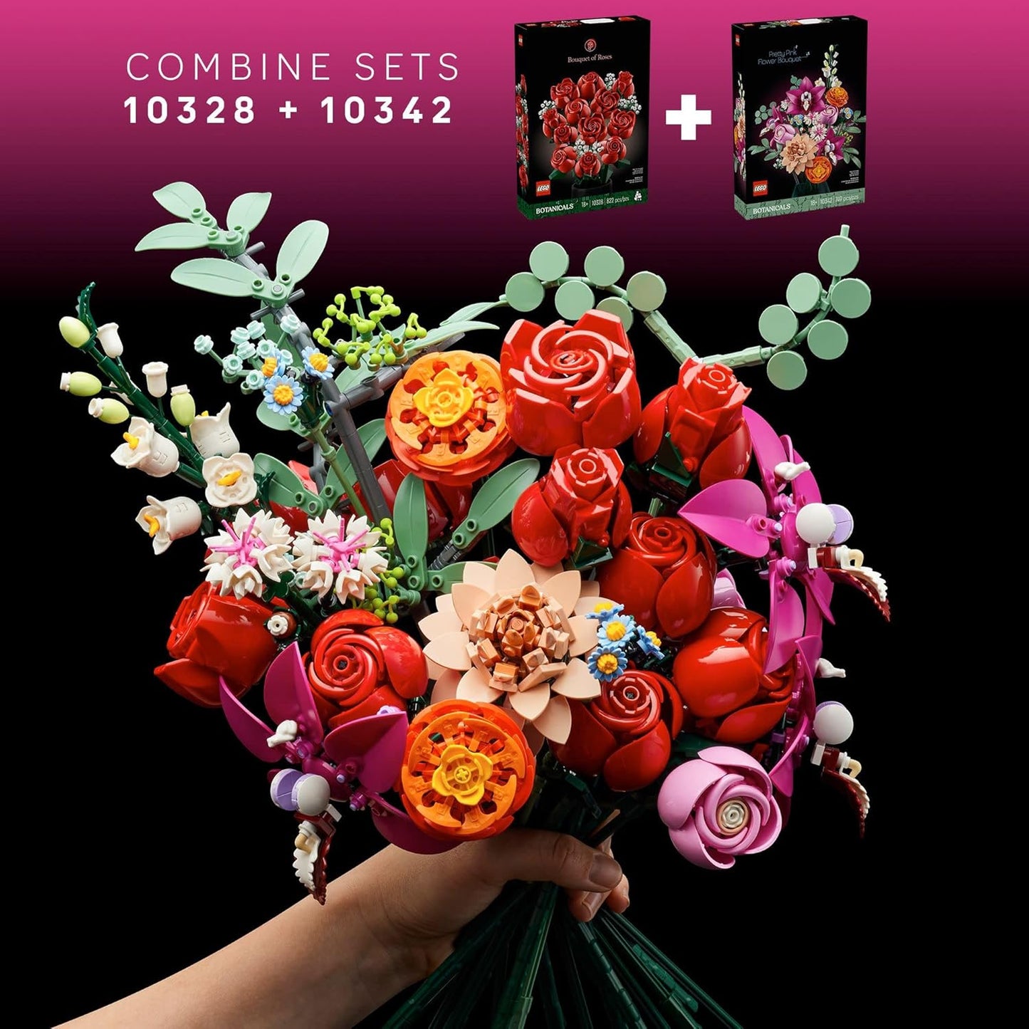 LEGO Botanicals Bouquet of Roses Artificial Flowers - Fake Red Roses Building Set for Adults, Ages 18+ - Gifts for Valentines Day for Her - Home Decor for Table Display - 10328