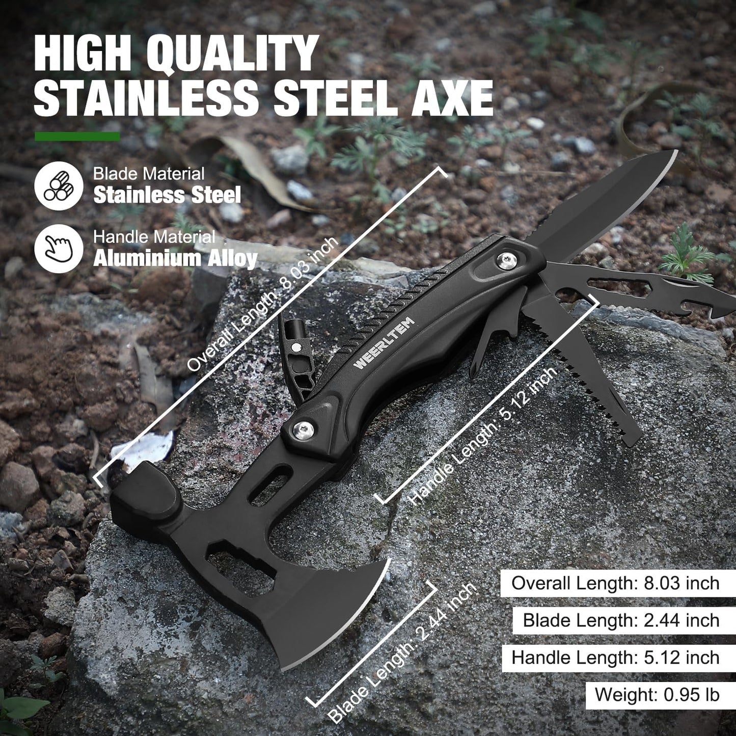 Stocking Stuffers for Adults Men - Gifts for Dad from Daughter Wife, 22 in 1 Hardened Stainless Steel Camping Multitool Hammer Hatchet, Upgrad Portable Camp Axe Screwdriver Set with Nylon Sheath