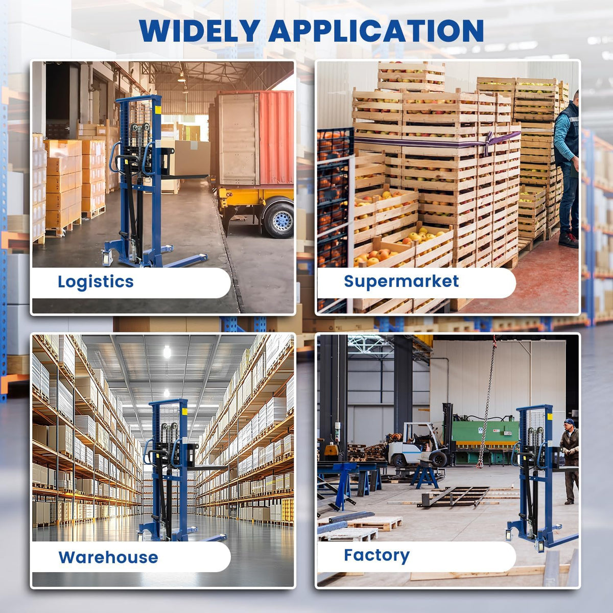 Fworkleft Manual Pallet Stacker 2200 LBS Capacity, 63" Lift Height Hand Pallet Forklift with Adjustable Forks & Fixed Legs, Heavy Duty Warehouse Material Lift for Open Deck Pallets