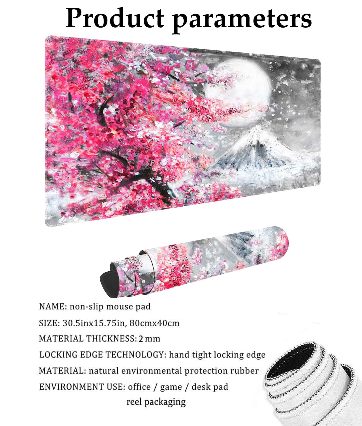 Watercolor Cherry Blossom Customized Large Extended Gaming Mouse Pad with Stitched Edges and Non-Slip Rubber Base,Suitable for Office and Home Use,31.5x15.7 Inches