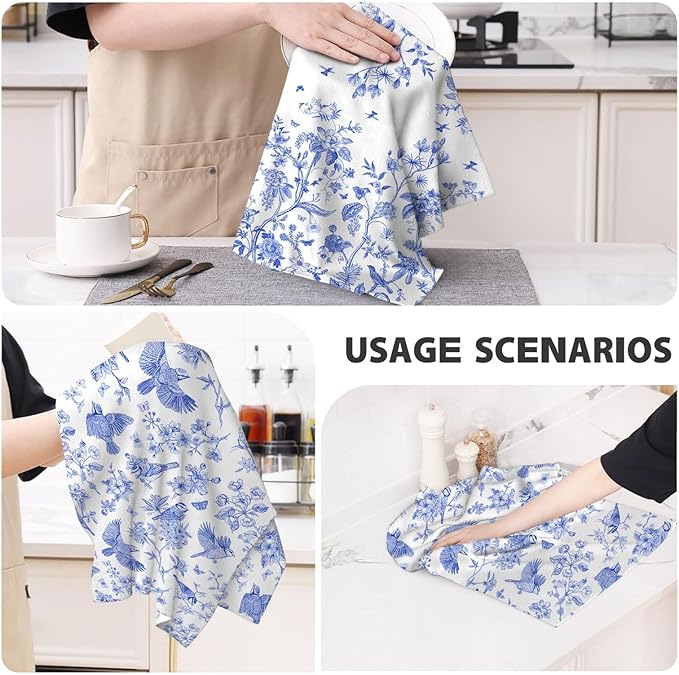 Chinoiserie Floral Kitchen Dish Towels 16x24 Inch, Chinoiserie Decor