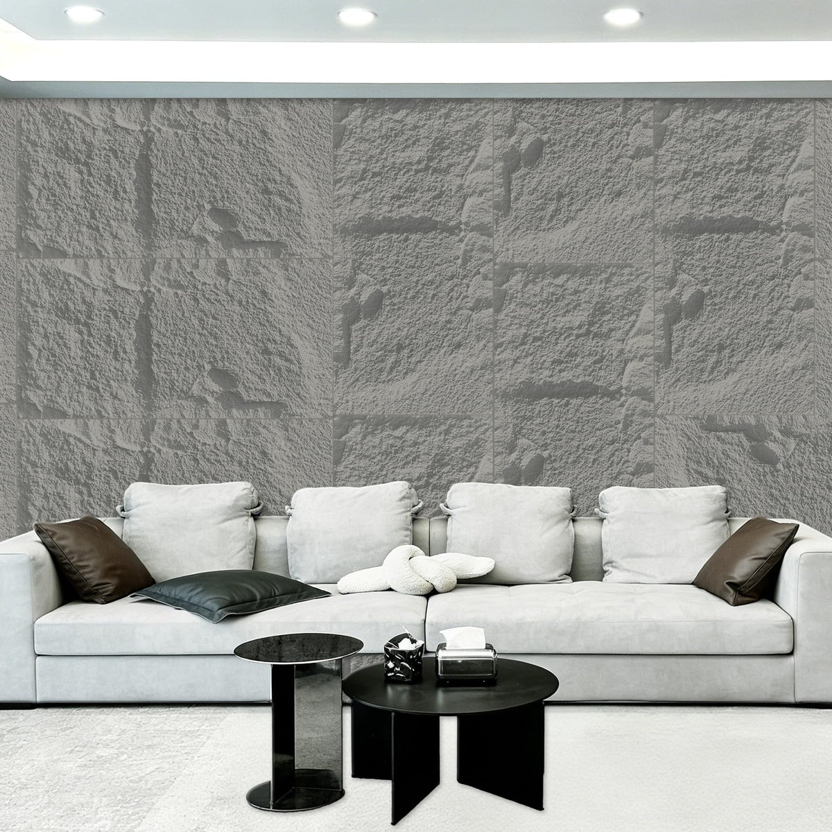 3D Faux Stone Wall Panels, 1.18" wall Panels for Interior wall Decor, 4 PCS PU Wainscoting Panel, Cement Texture, Thicker Accent, for Living Room, Office, 47.2" x 23.6" (Light Gray)