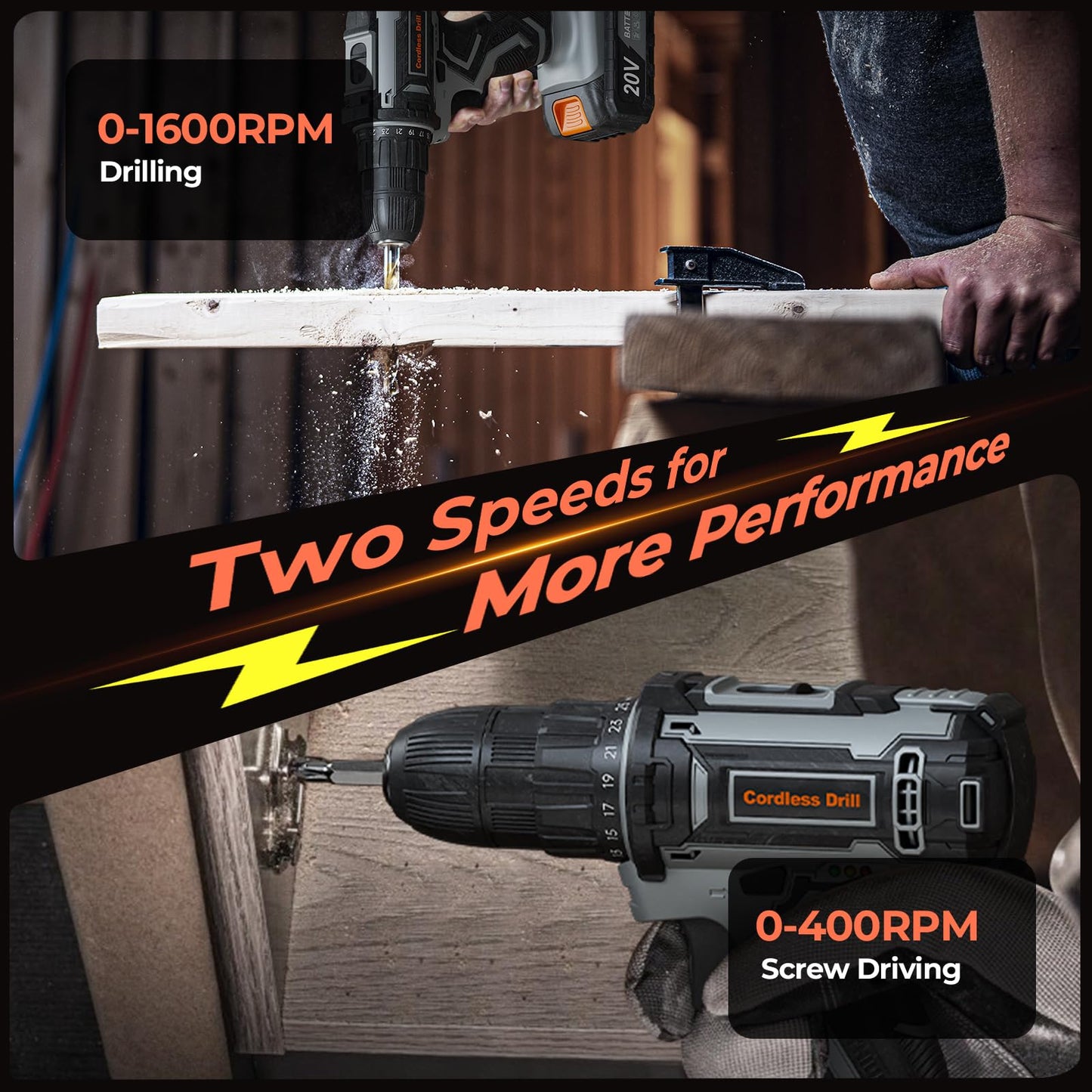 VIWKO Cordless Drill, 20V Electric Combi Drill Set with 86 Accessories, 2.0Ah Rechargeable Battery Hand Drills, Electric Screwdriver 370 in-lb 25+1 Torque 2 Speed, Power Tools for DIY & Home Projects