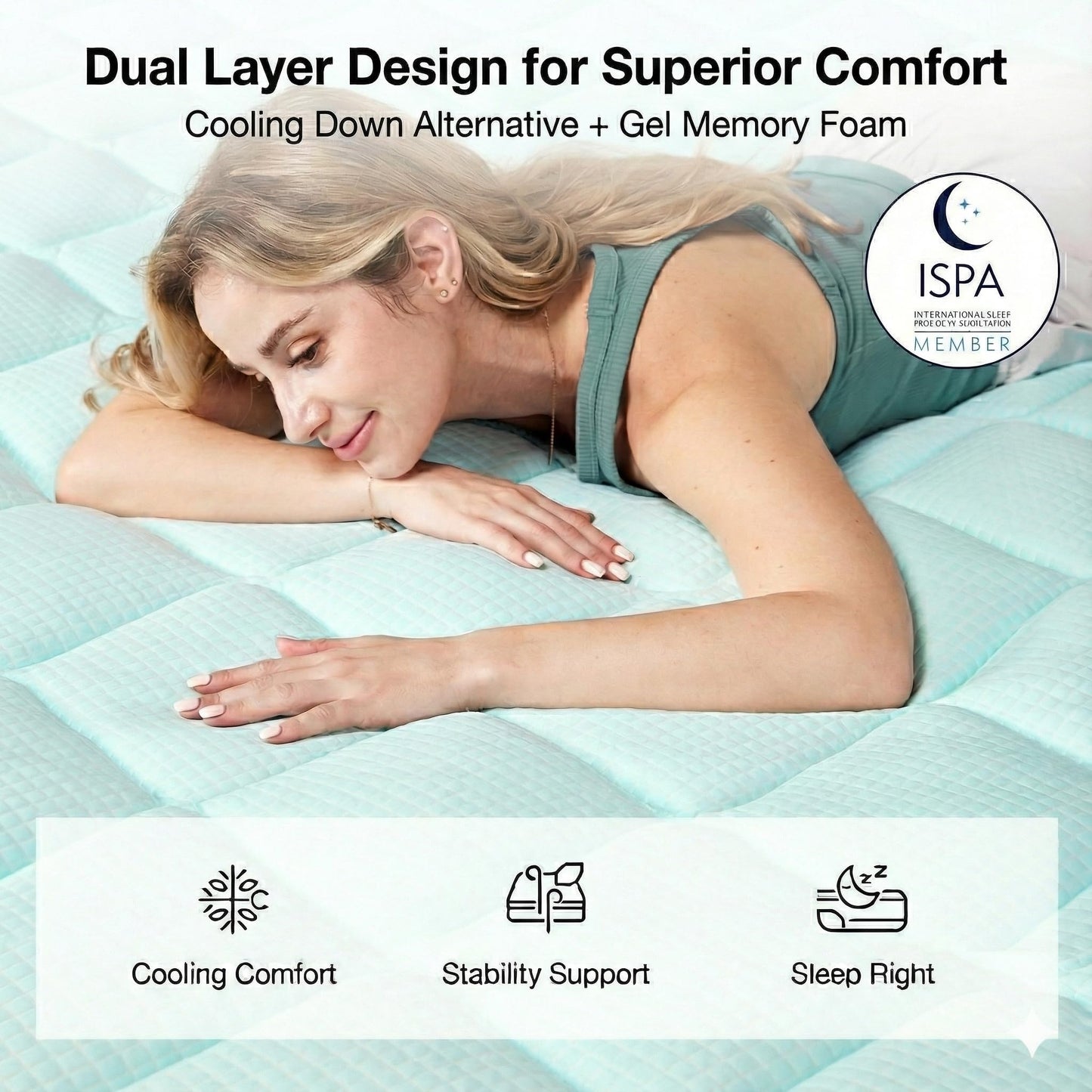 Novilla 3 Inch Dual Layer Memory Foam Mattress Topper, 2 Inch Gel Memory Foam and 1 Inch Cooling Down-Alternative Mattress Pad Cover for Back Pain, Breathable & Certi-Safe, King