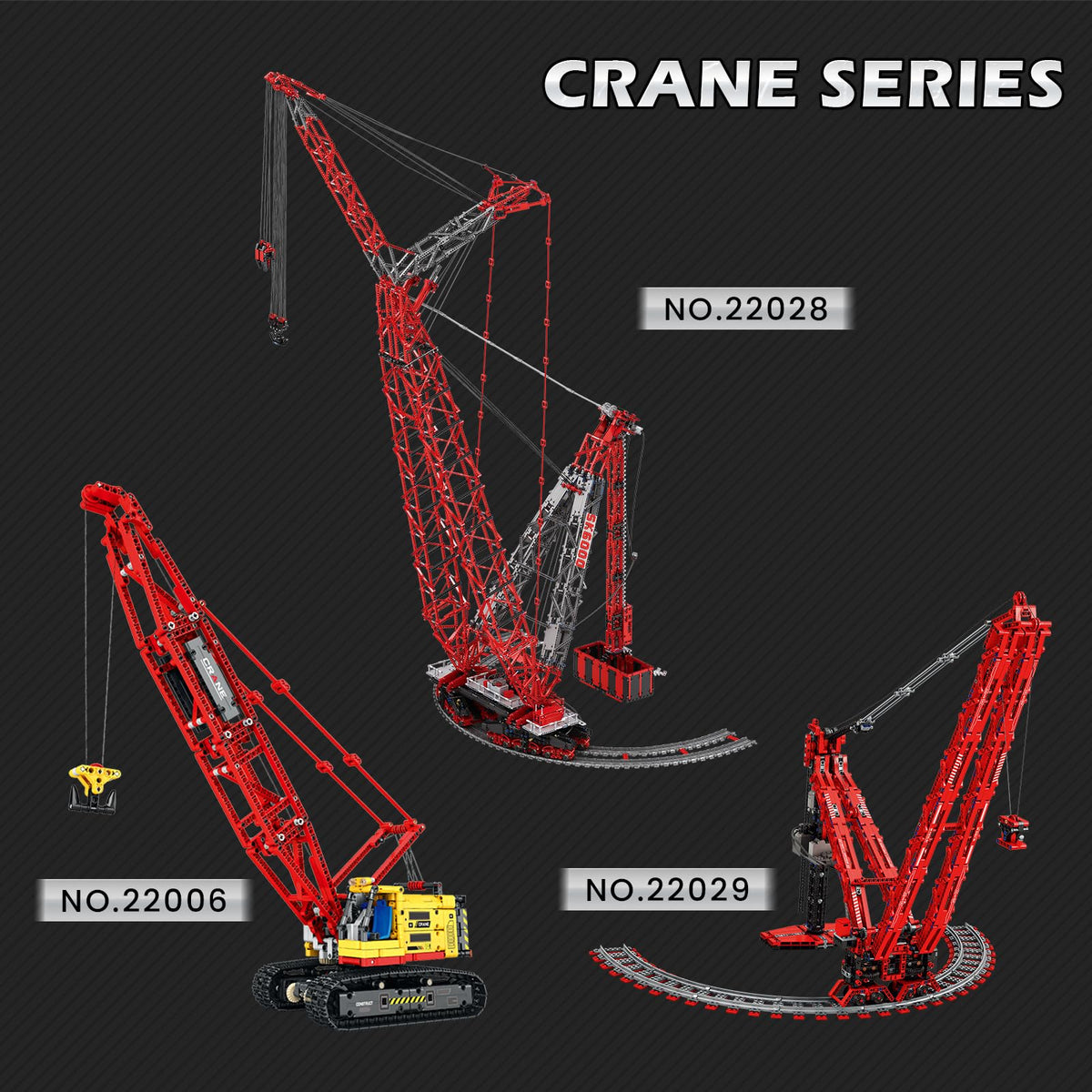 Reobrix RC Crane Building Block Sets for Adults 22028 Large 1:80 Scale 96.85 Inch Remote Control Crane Model Big Ring Rail Cranes Building Toys Construction Building Block Kits for Adults (7477PCS)