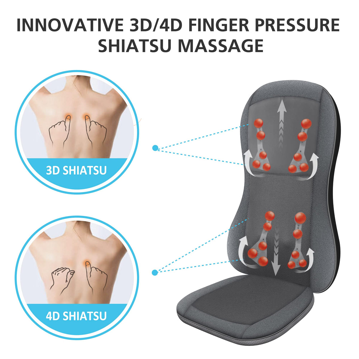 COMFIER Shiatsu Full Back Massager,Massage Chair Pad with Heat,2D/3D Massage Seat Cushion,Chair Massager with 10 Shiatsu Nodes, Rolling Kneading Chair Pads for Lower Back,Gift for Men,Women