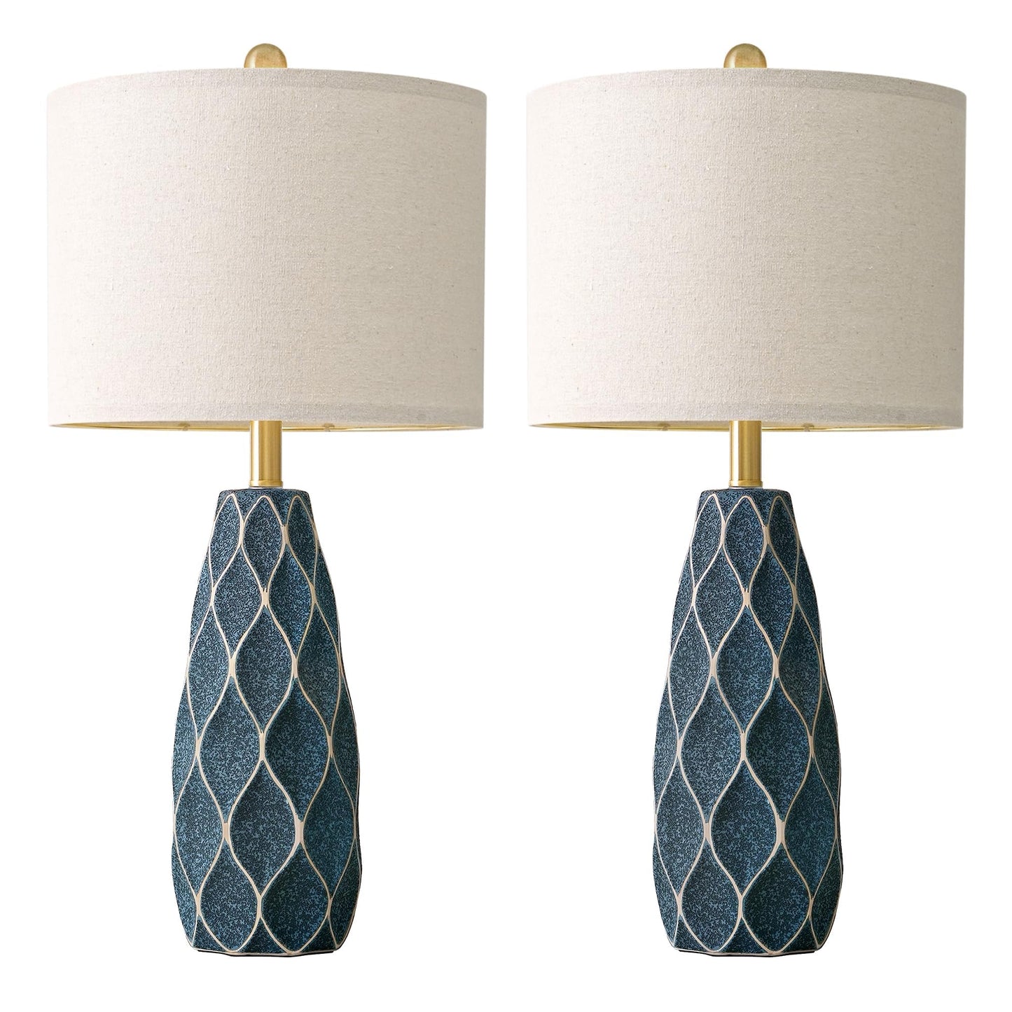 27.5" Ceramic Table Lamps for Living Room Bedroom Lamps Set of 2 Modern Boho Bedside Lamps Night Stands Farmhouse Vintage Large Nightstand Lamp Reading Light Home Office Dorm Desk Deco Gifts, Blue