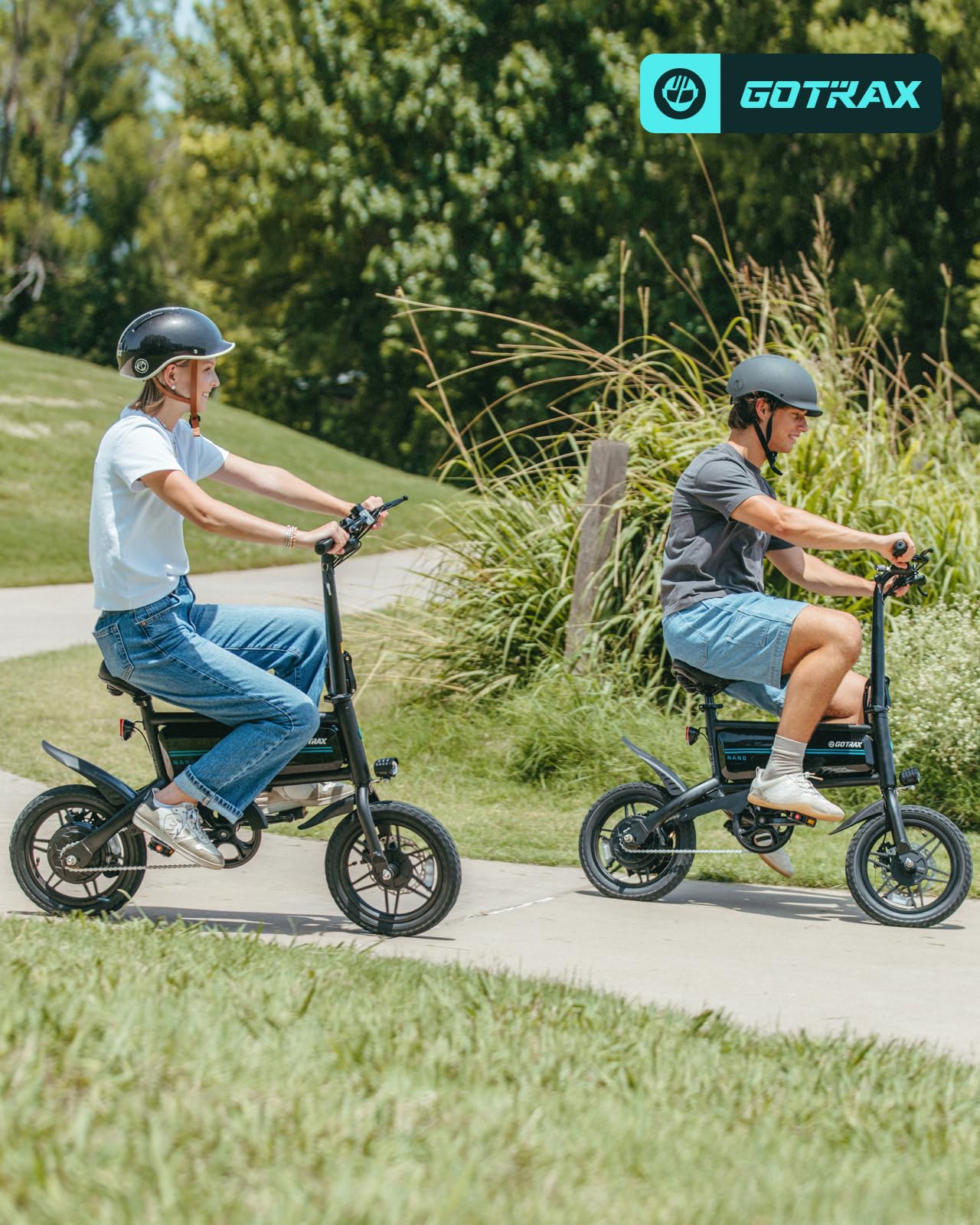 Gotrax Nano 14" Folding Electric Bike, Max Range 25Miles(Pedal-Assist) & Max Speed 15.5Mph, Power by 350W Motor, Adjustable Seat & Dual Fenders, Commuter Electric Bicycle for Adults/Teens Black