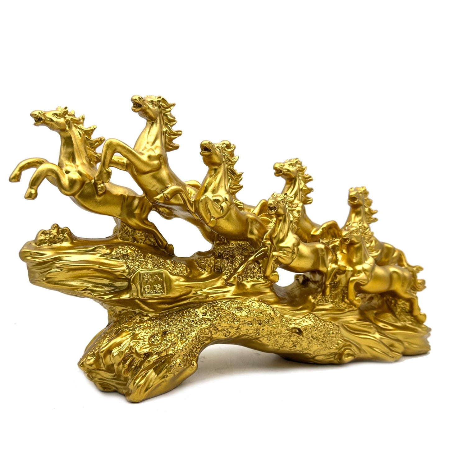 FUNSXBUG Chinese Feng Shui Horses Statue Sculpture - Resin Running Horse Figurines Home Office Decoration Tabletop Decor Ornaments for Wealth and Success Good Lucky Gifts Gold