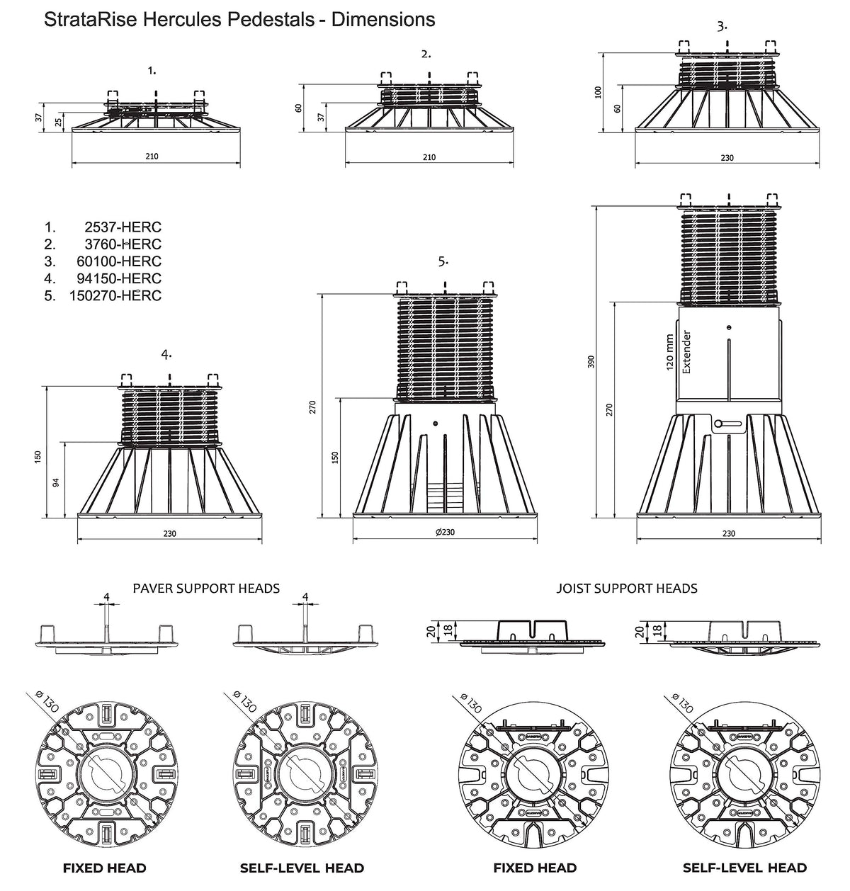 StrataRise Hercules 3000 Fixed Head Joist Pedestals > 94-150mm - 20 Pack