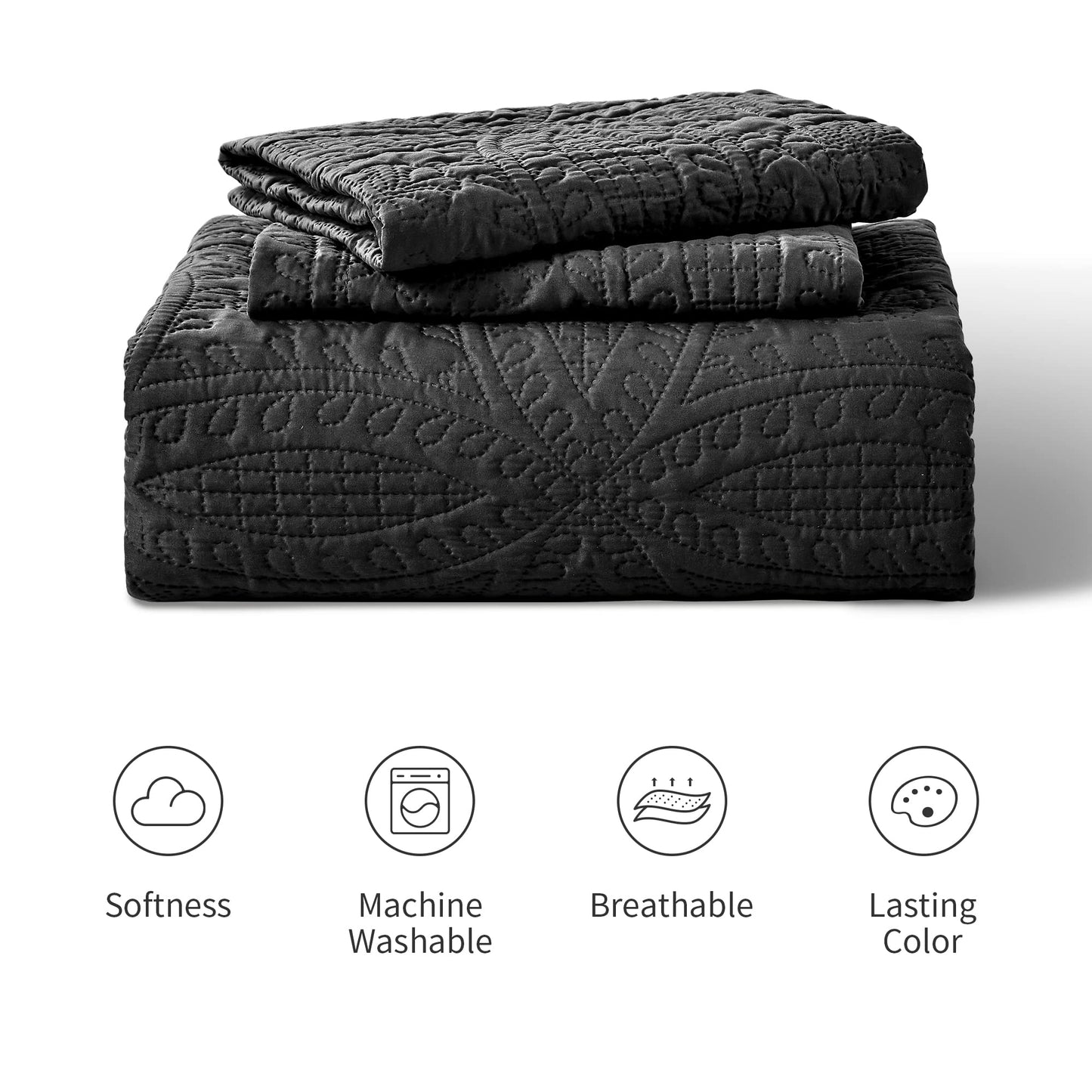 Love's cabin King Size Quilt Set Black Bedspreads - Soft Bed Fall Lightweight Bedspread Comforter - Modern Style Coin Pattern Coverlet for All Season - 3 Pieces (1 Quilt, 2 Pillow Shams)