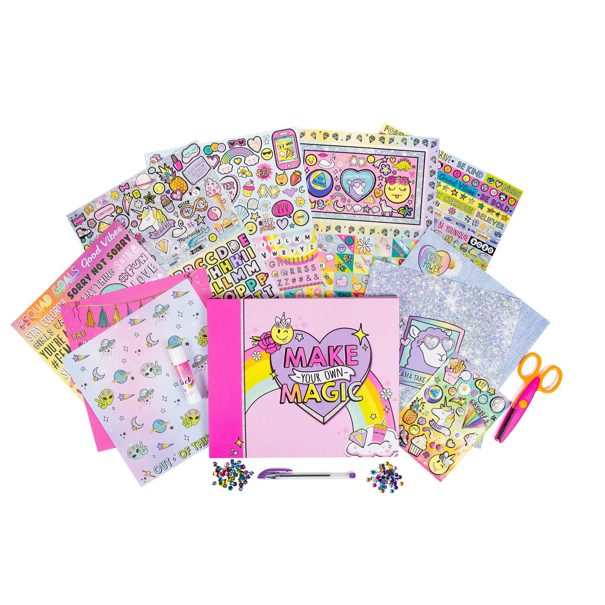 Just My Style Ultimate Scrapbook, Personalize and Decorate A 40-Page DIY Scrapbook, Great for Travel, Road Trips & On-The-Go, Memory Keeper Scrap Book for Kids & Tween Ages 6, 7, 8, 9,Beige