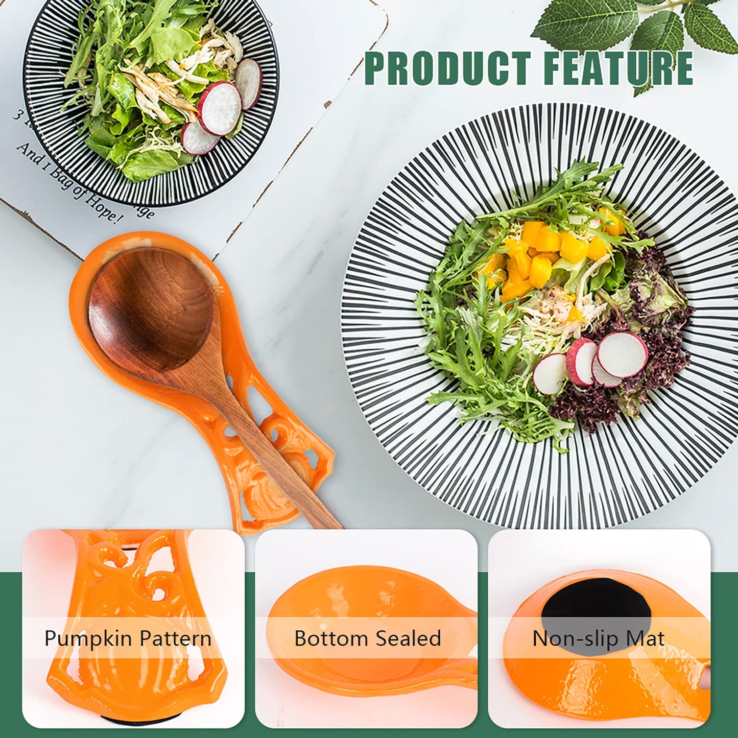 MINLUFUL Spoon Rest Holder for Stove Top, Sturdy and Unbreakable Cast Iron Spoon Rest Ladle Holder for Kitchen Counter, Keep Stovetop Countertop Clean, Pumpkin Orange