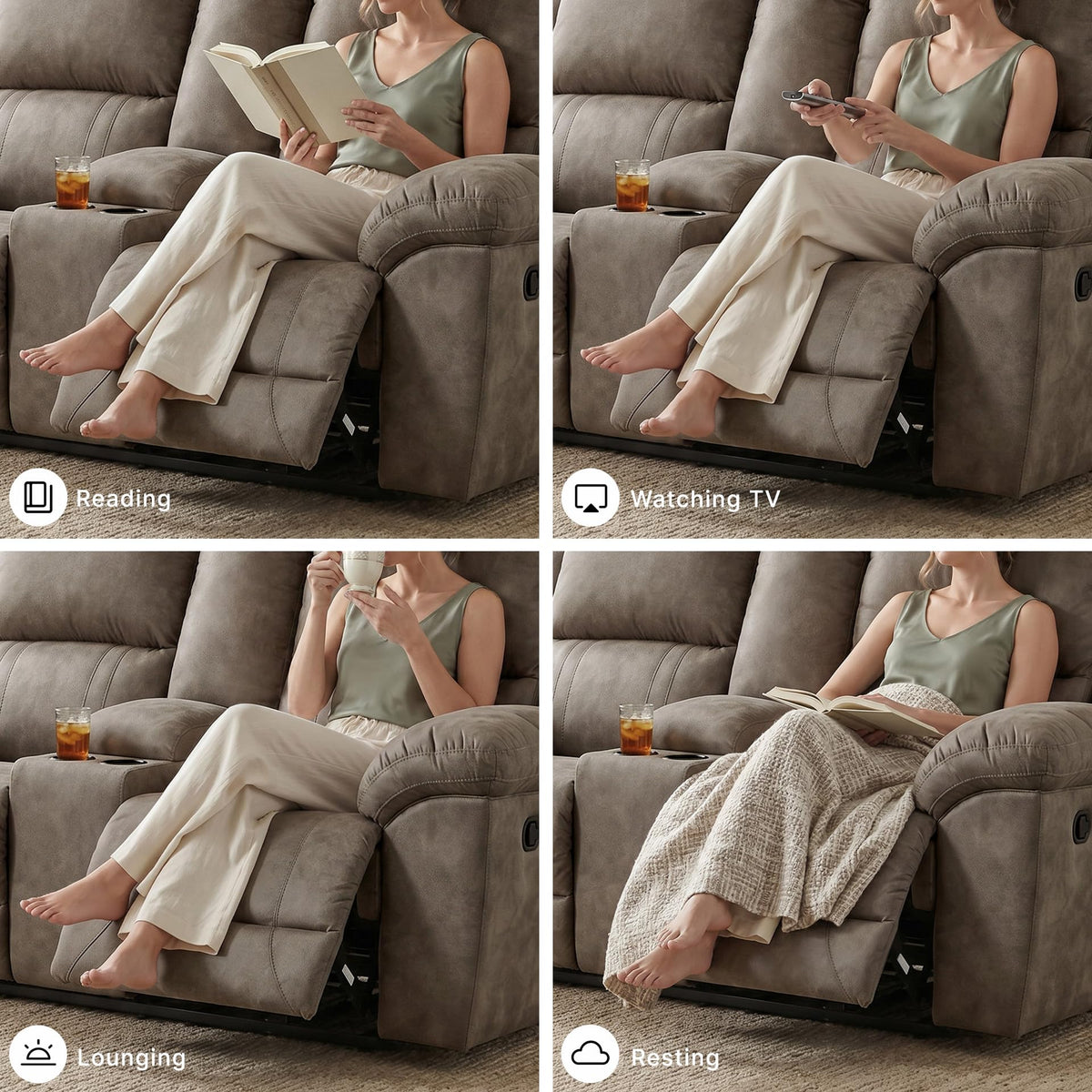 Signature Design by Ashley Laresview Contemporary Faux Leather Manual Double Reclining Loveseat with Console, Storage and Cup Holders, Gray