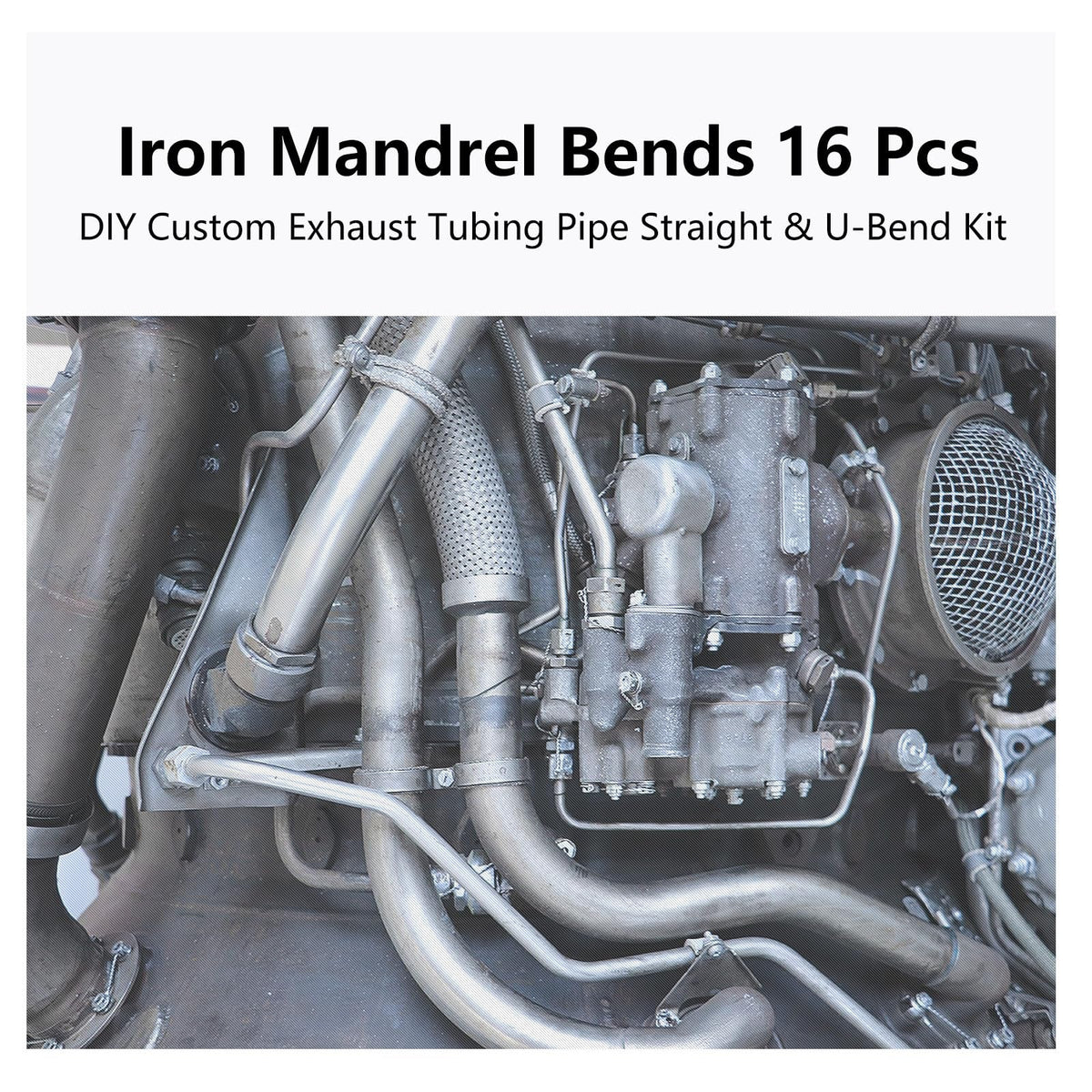 A-KARCK Mild Steel Mandrel Bends 16 Pcs, 2.25 Inches DIY Custom Exhaust Tubing Pipe Straight & U-Bend Kit, Universal Fit
