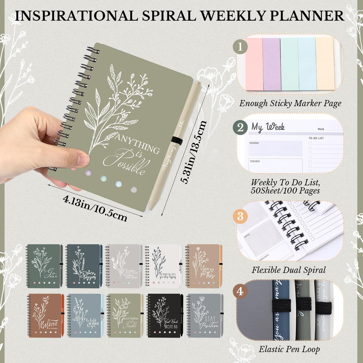 Dispowreath 10 Sets Inspirational Notepads and Pens Motivational Journal Bulk Employee Appreciation Gifts for Teacher Coworker Team Nurse Staff Office Supplies
