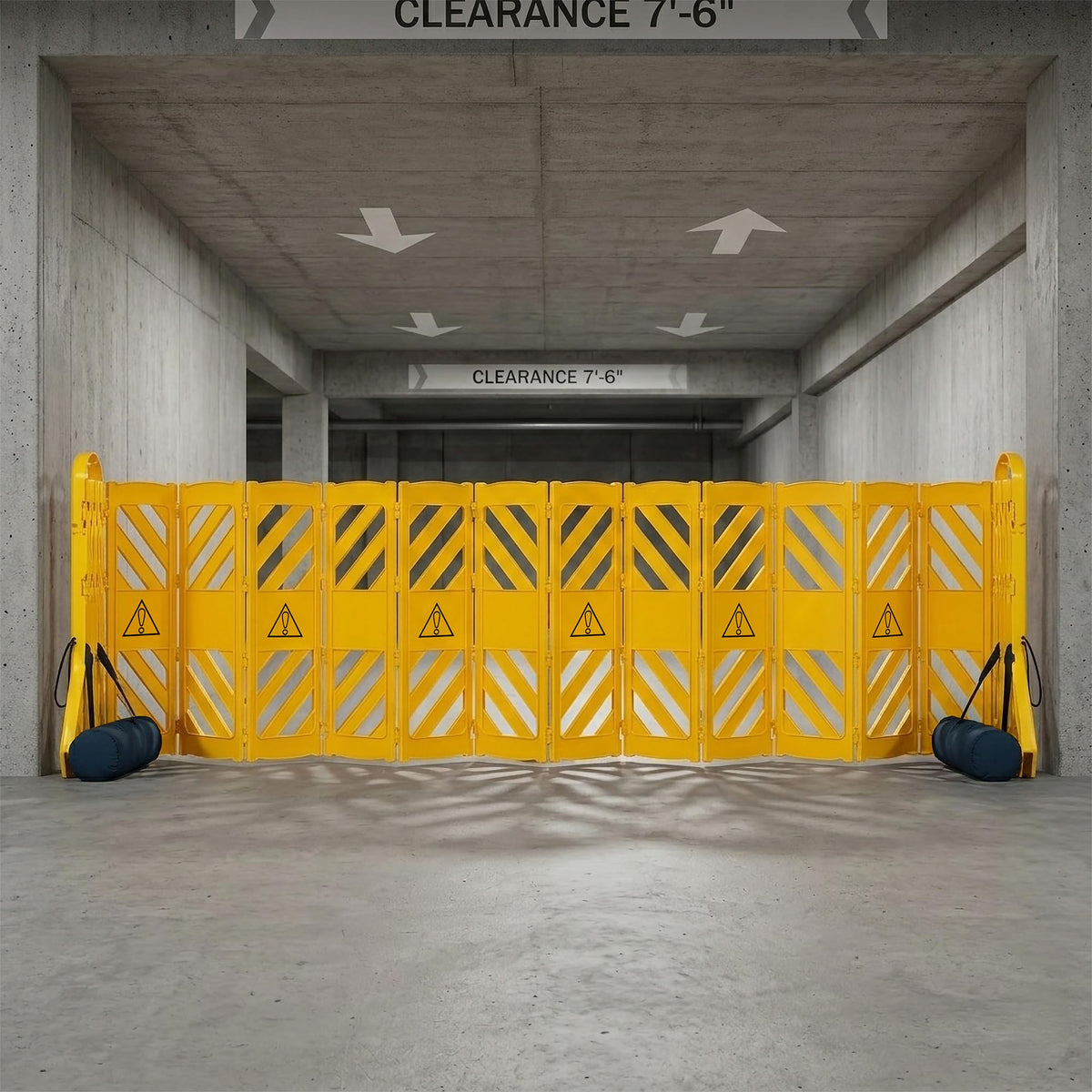 Alpine Commercial Safety Barriers, 13 Foot Expandable Mobile Barricade System - Folding Portable Barrier, Yellow, Plastic, for Construction, Driveway Gate