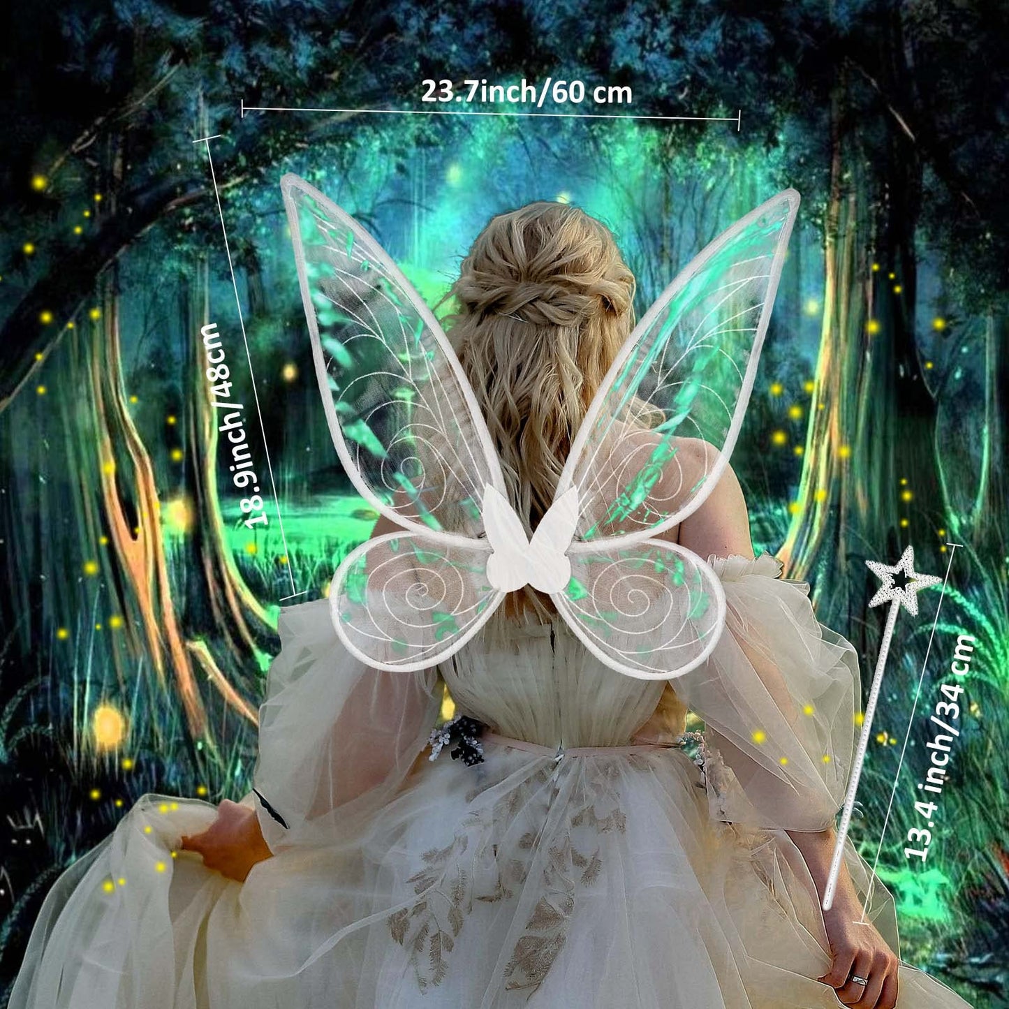 Takmor Fairy Wings(60cm*48cm),Fairy Wings for Adult Women Kids Girls Butterfly Wings for Adult White Fairy Wings for Halloween Birthday Chrismas Themed Party (white)
