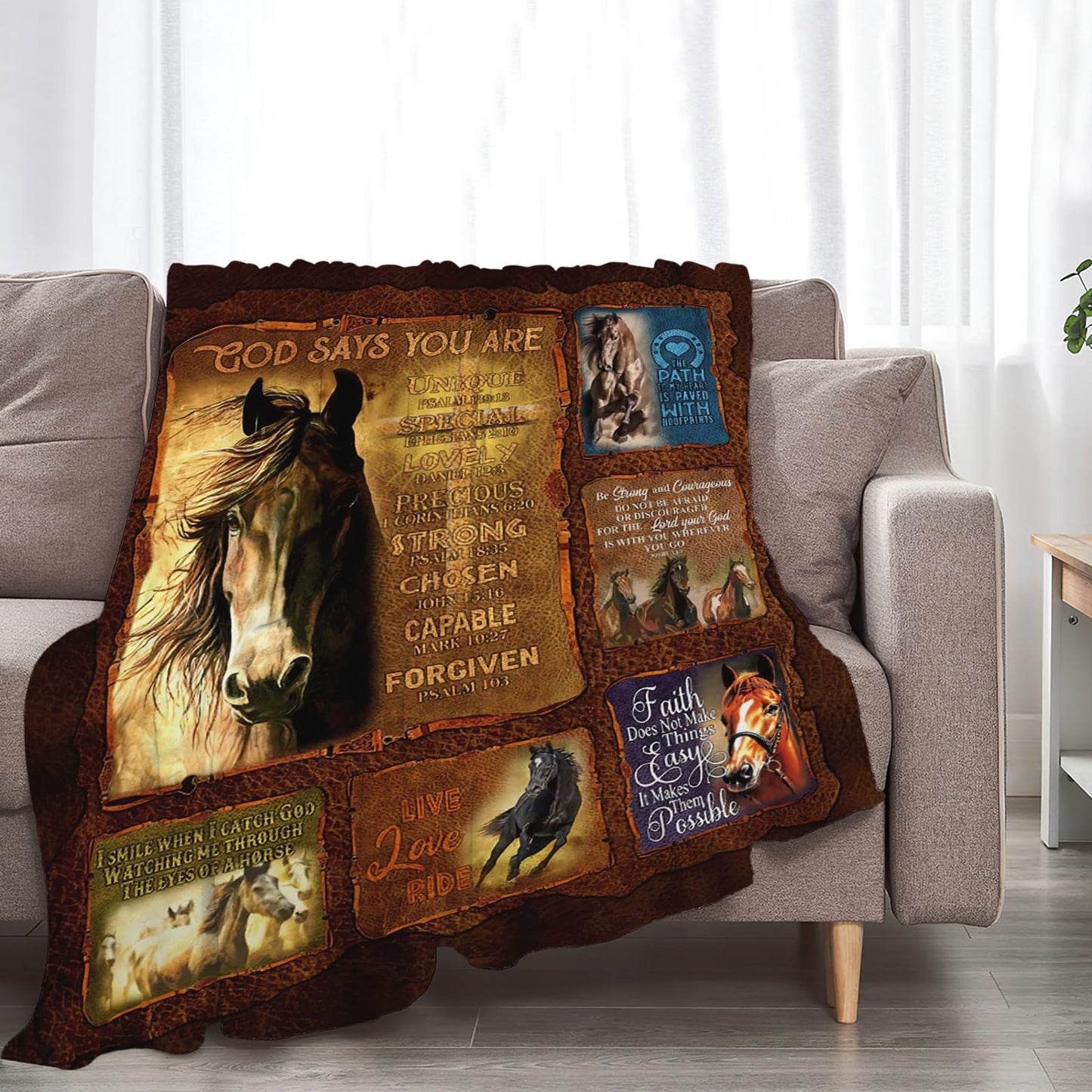 Tijuboni Horse Throw Blanket Christian Religious Gifts for Girls Boys Women Men Kids Adults Soft Flannel Fleece Blanket for Couch Sofa Bed Home Decor 40"x50"