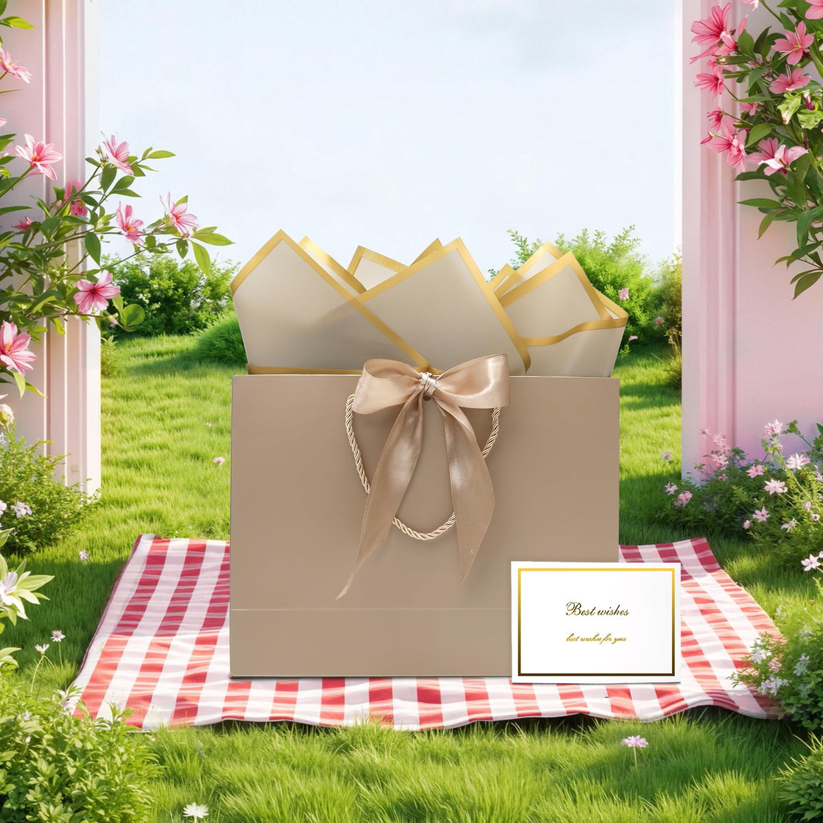 KeerxunBag The comes with 12 champagne-colored gift bags, including 24 jelly papers, 12 thank-you cards and 12 ribbons, making it the perfect choice for weddings, anniversaries and special events