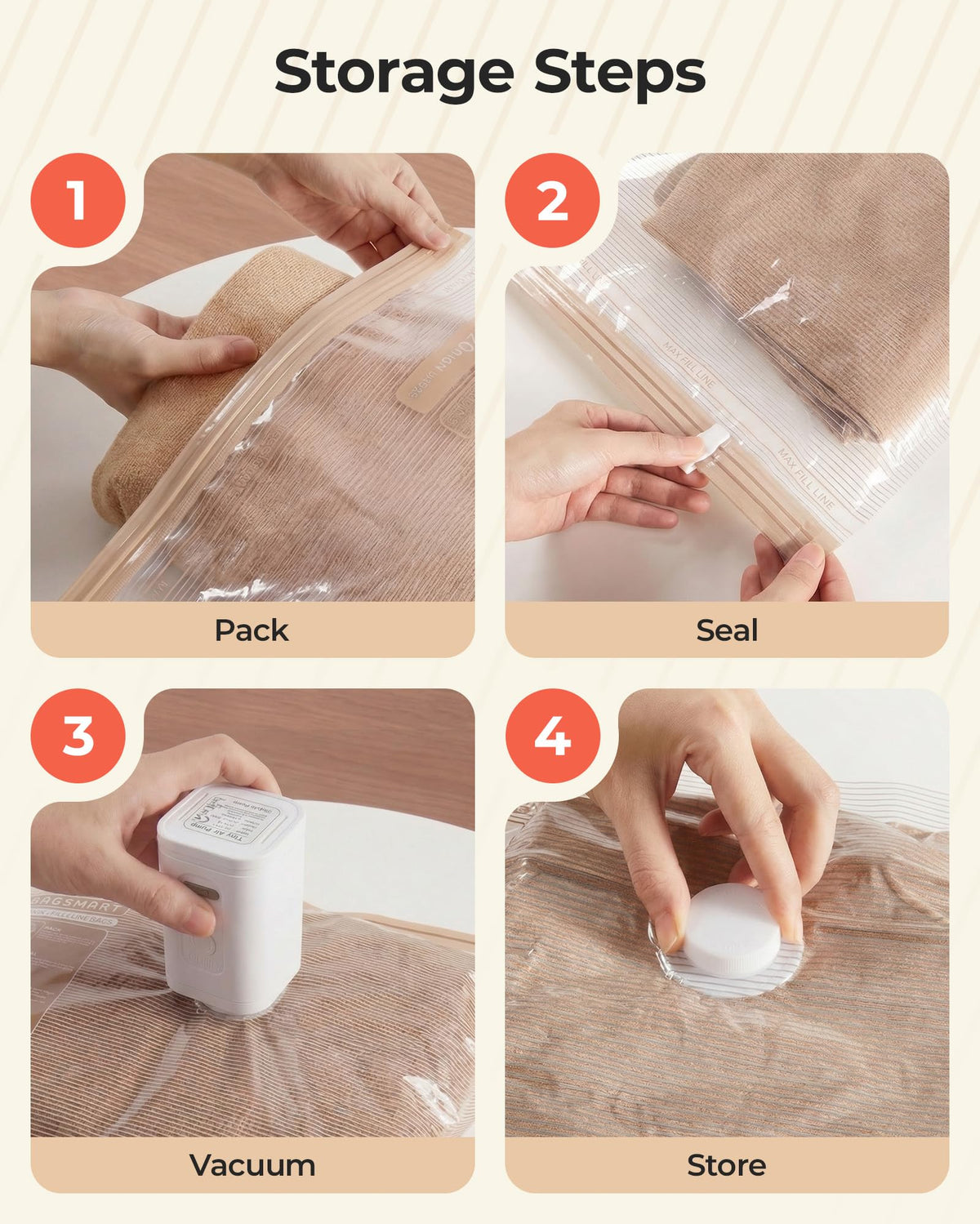 BAGSMART Vacuum Bags for Travel with Rechargeable Air Pump, Portable Space Saver Bags for Travel & Home, Vacuum Compression Seal Bag for Clothing, 18 Pack Khaki with Shoe, Laundry & Toiletry Bags