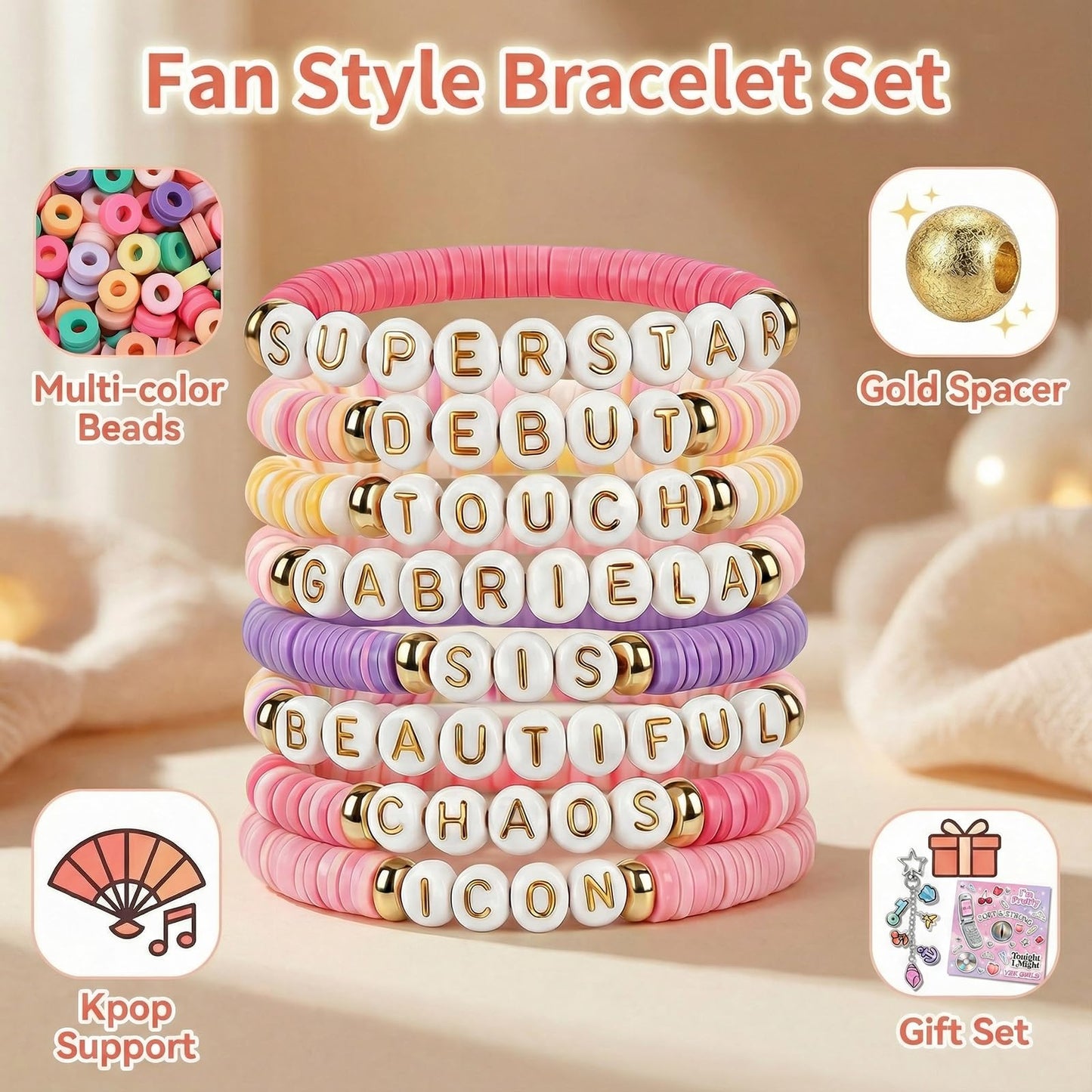 SportsLiking 8 Pcs Friendship Bracelets Set for Katseye Fans, Y2K Korean Pop Merch Bundle with Keychain & Card, Concert Accessories for Women