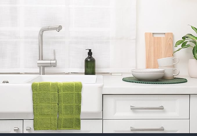 100% Cotton Terry Dish Towels, 4 Pack Plain, 16 x26 Inches, Super Soft and