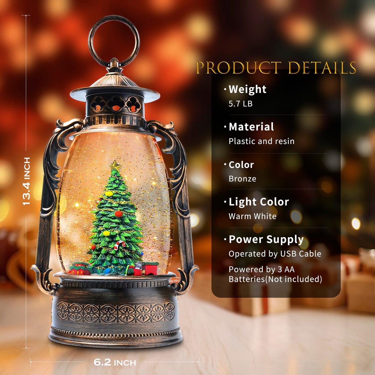 Extra Large Christmas Snow Globes Christmas Lantern, 13.8" Musical Snow Globe Rotating Train Snowglobe 8 Songs 6H Timer Music Box Dual Power Snowglobes for Kids Adults Lighted Christmas Decor Gifts