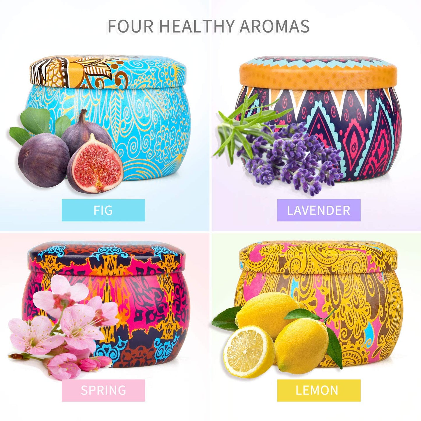YMing Scented Candles Gifts for Women, 5.65 oz Large Aromatherapy Candles, Scented Candles Gift Set, Real Soy Wax Portable Travel Tin Candle, 4 Pack Metal, Birthday Gifts for her, Christmas