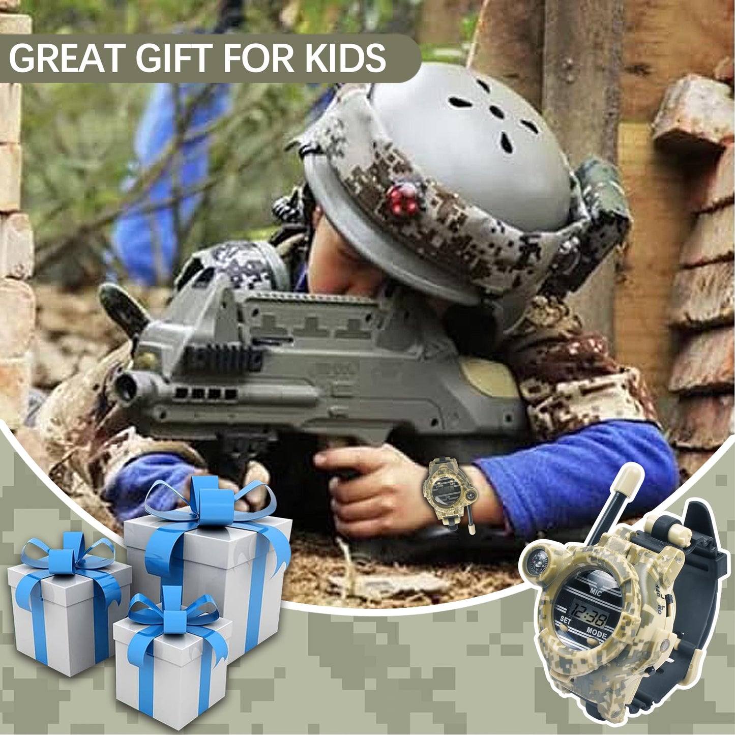 cxjoigxi Walkie Talkies for Kids Rechargeable, Spy Watch Army Toys, 7 in 1 Walkie Talkie Watches with Flashlight, Two-Way Radios Long Range Interphone Toy Gifts for Boys Girls fit Outdoor Game Camping