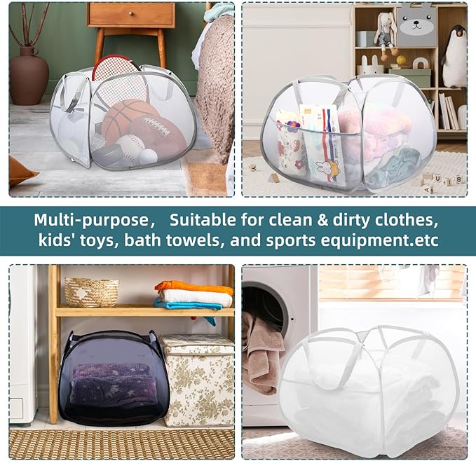 Collapsible Laundry Baskets, 90L Large Foldable Laundry Basket, Durable Mesh