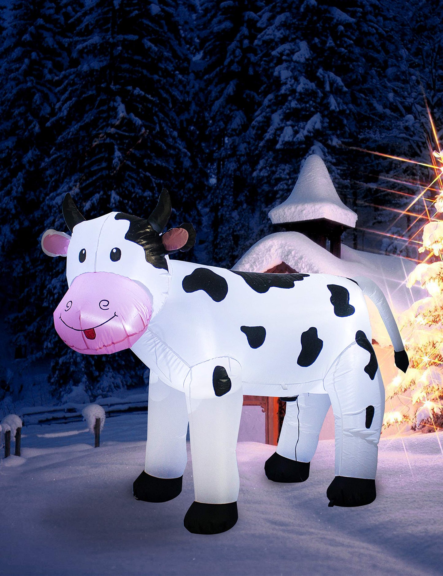 6FT Inflatable Cow Outdoor Decoration,Built-in LED Lights Indoor Outdoor Yard Lawn Ranch Blow Up Cute Animal Milk Cow,Christmas Holiday Display Spring Decorations for Garden Farm Themed Party