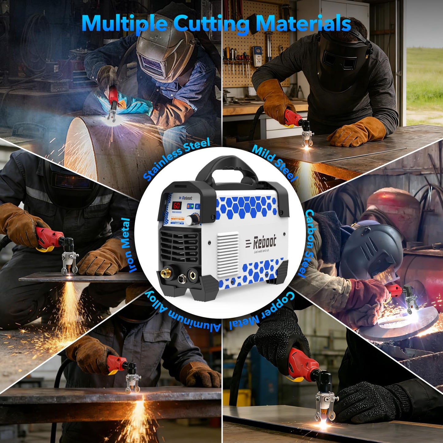Reboot Plasma Cutter, 60 Amps Plasma Cutter Machine with 120V 240V Dual Voltage, Digital IGBT Inverter Power Plasma cutters 1/2 Inch Clean Cut New Upgrade RBC6000D