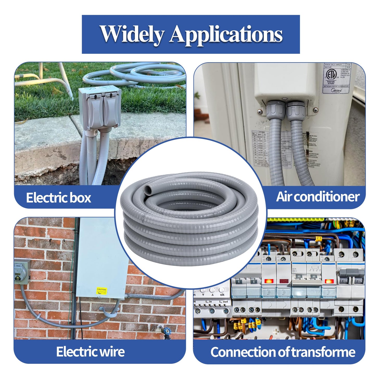 Geowaky 2 Inch 25 FT Liquid-Tight Conduit and Connector Kit Non Metallic Flexible Conduit Electrical Kit - 5 Straight and 3 Angle Fittings Included for Electrical Wiring