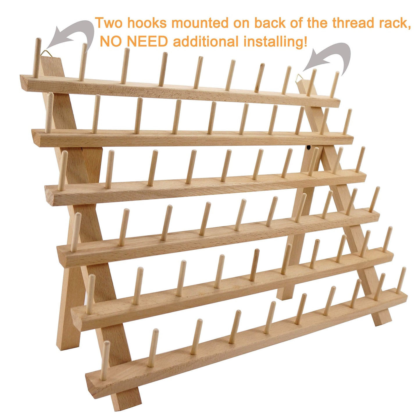 New brothread 60 Spools Wooden Thread Rack/Thread Holder Organizer with Hanging Hooks for Sewing, Quilting, Embroidery, Hair-braiding