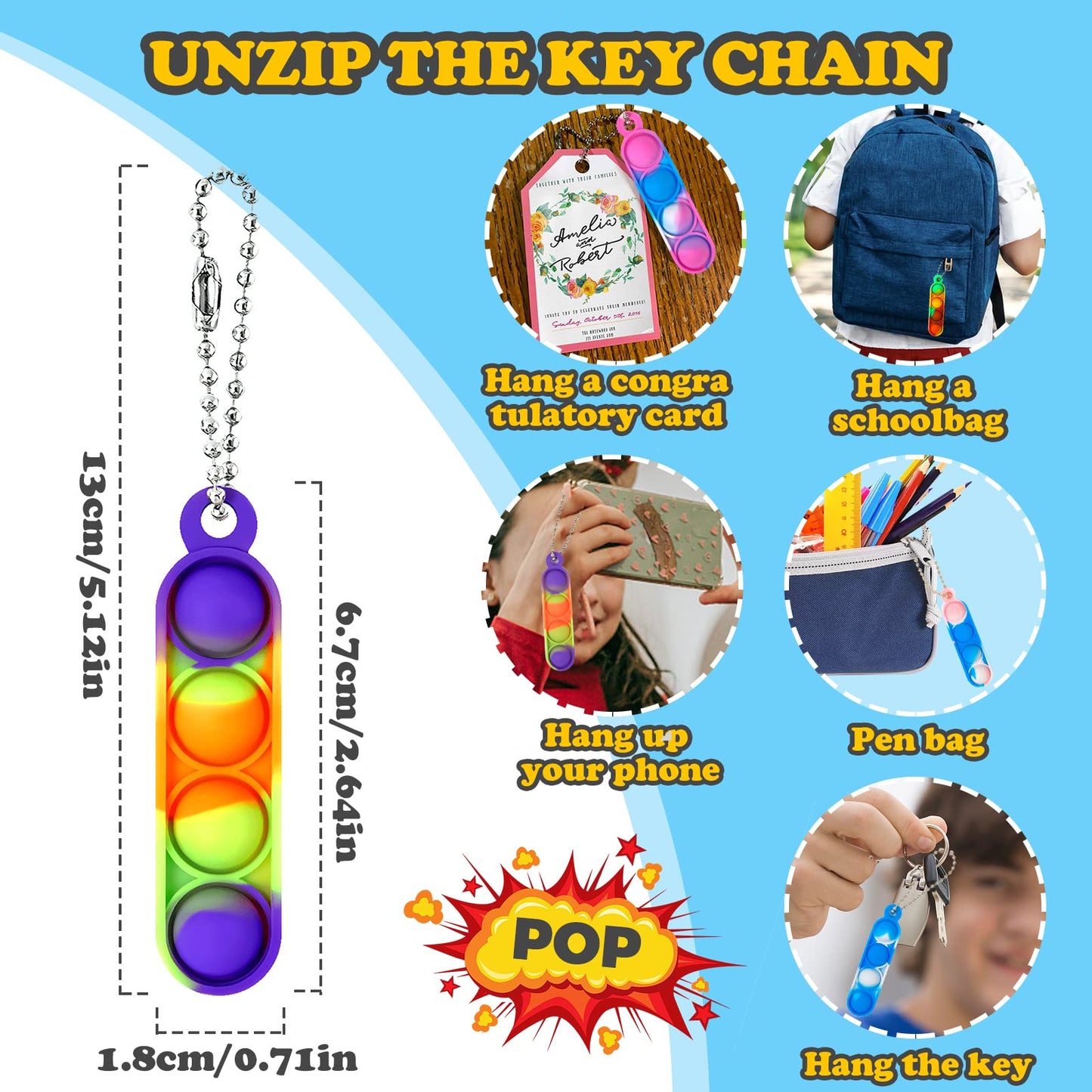 46Pcs Pop Keyring It Fidget Toys Pack Party Bag Fillers for Kids, Poppet Keyring Christmas Eve Box Stocking Fillers Game Prizes Kids Valentines Birthday Party Favour Gifts Sensory Toys for Girls Boys
