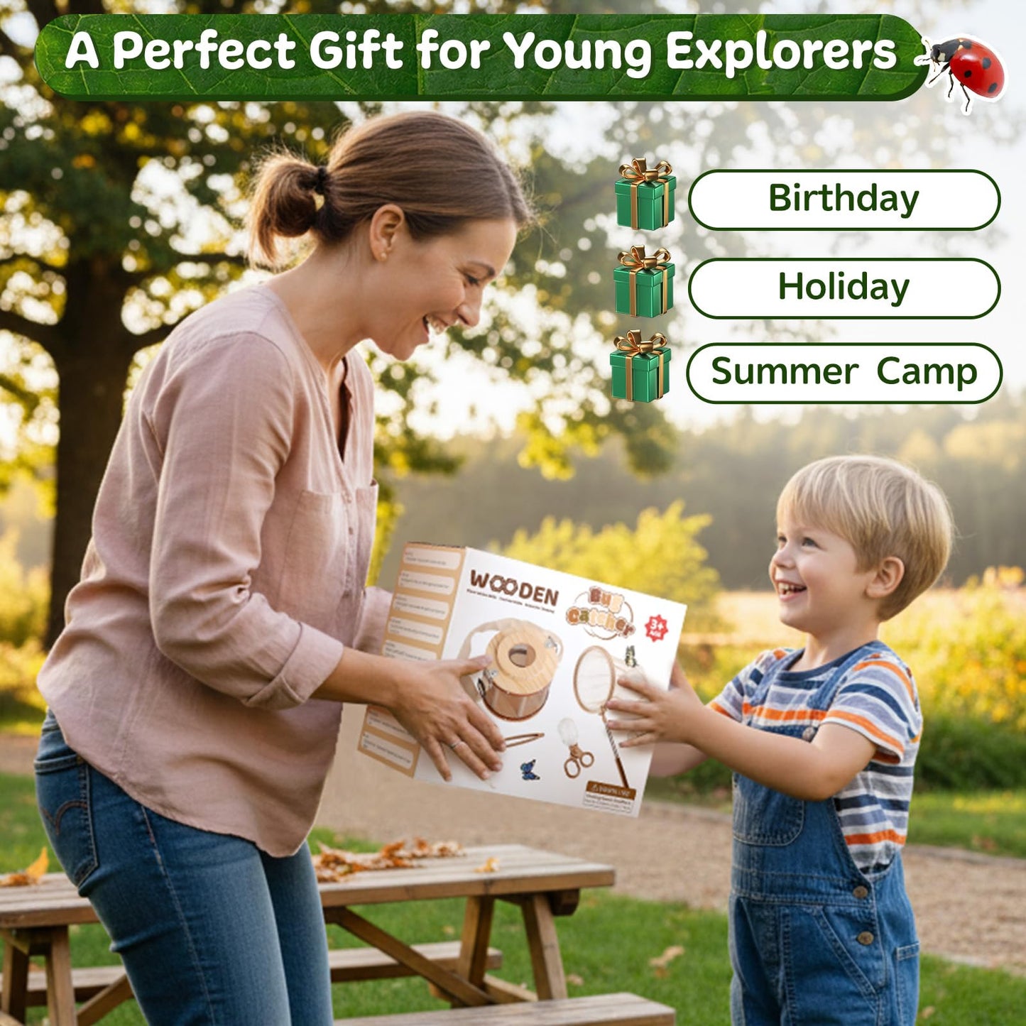 GAGAKU Kids Bug Catching Kit with Backpack - 8 in 1 Outdoor Explorer Set with Net, Wooden Box & Magnifying Glass, STEM Science Educational Toys Gifts for Boys Girls Ages 4-12