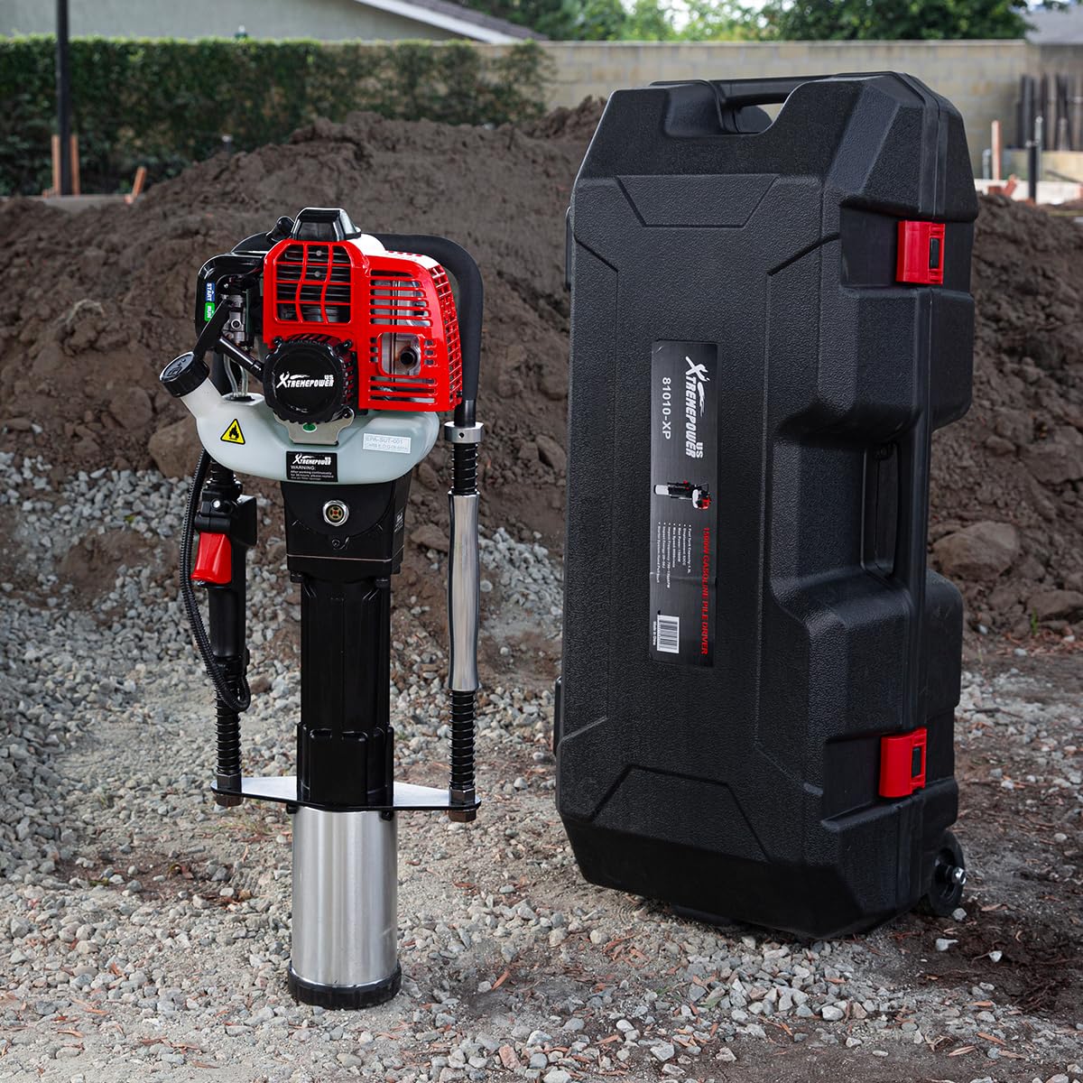XtremepowerUS 52cc Gas-Powered T Post Driver Fence Post Driver Gasoline Piling 2-Stroke Engine EPA Certificated w/Storage Case