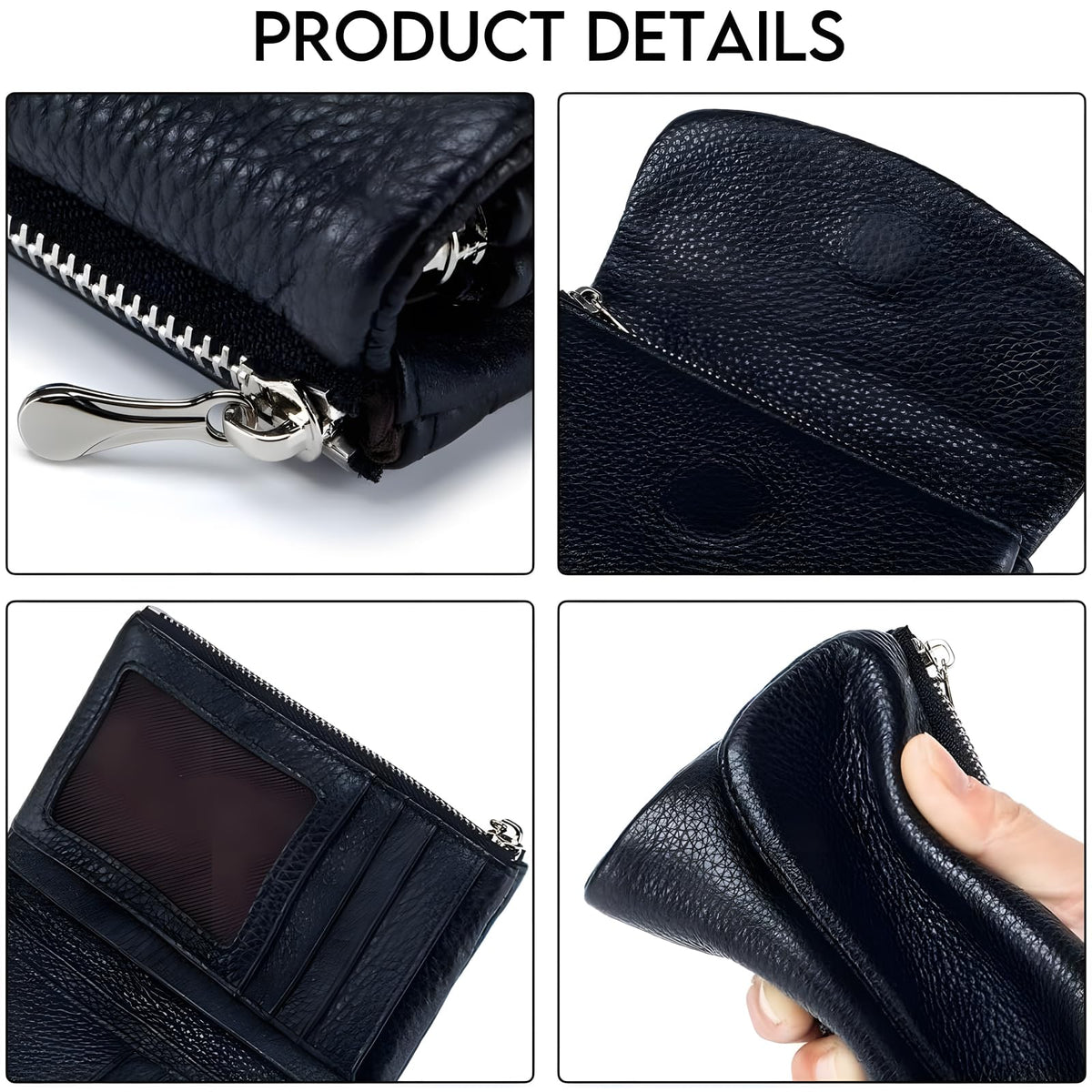 YRounee Genuine Leather Wallet for Women, Slim RFID Clutch with Coin Pocket, Soft Pebble Short Card Holder ID Case 5.3in (Black)