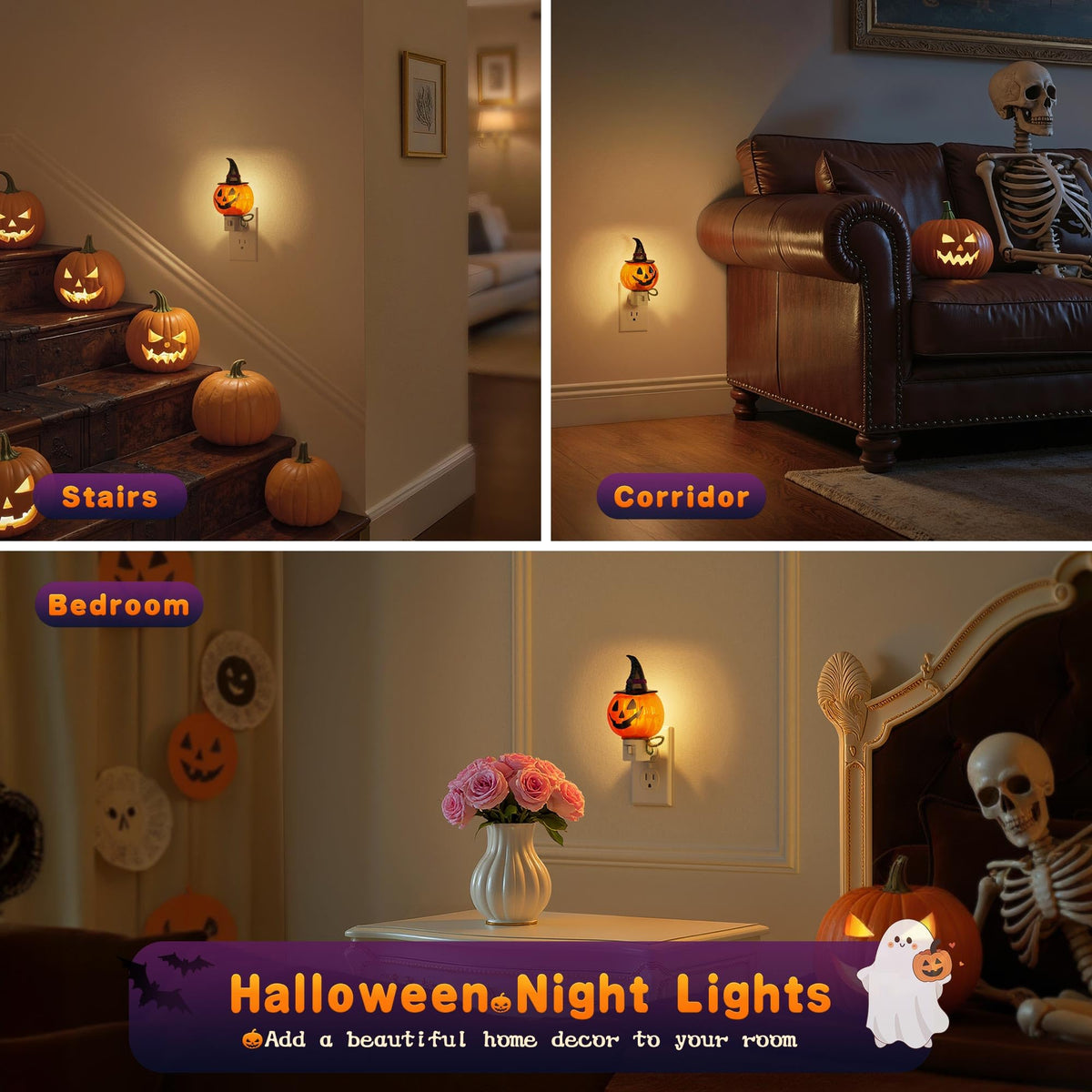 JandCase Halloween Night Light, 3000K Night Lights Plug into Wall,Cute & Funny Pumpkin Night Light for Kids,Plug in Pumpkin Nightlight with 360° Rotatable for Halloween Party Decor,1 Pack